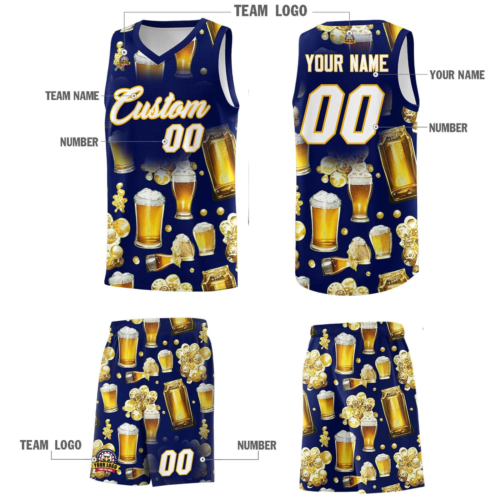 Custom Dark Blue National Beer Day Personalized Beer Bubble Basketball Jersey | Perfect for parties | Dye-sublimation printing | KXKSHOP