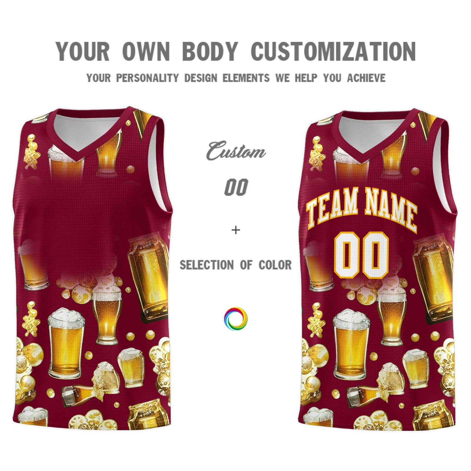 Custom Crimson National Beer Day Personalized Beer Bubble Basketball Jersey | Perfect for parties | Dye-sublimation printing | KXKSHOP