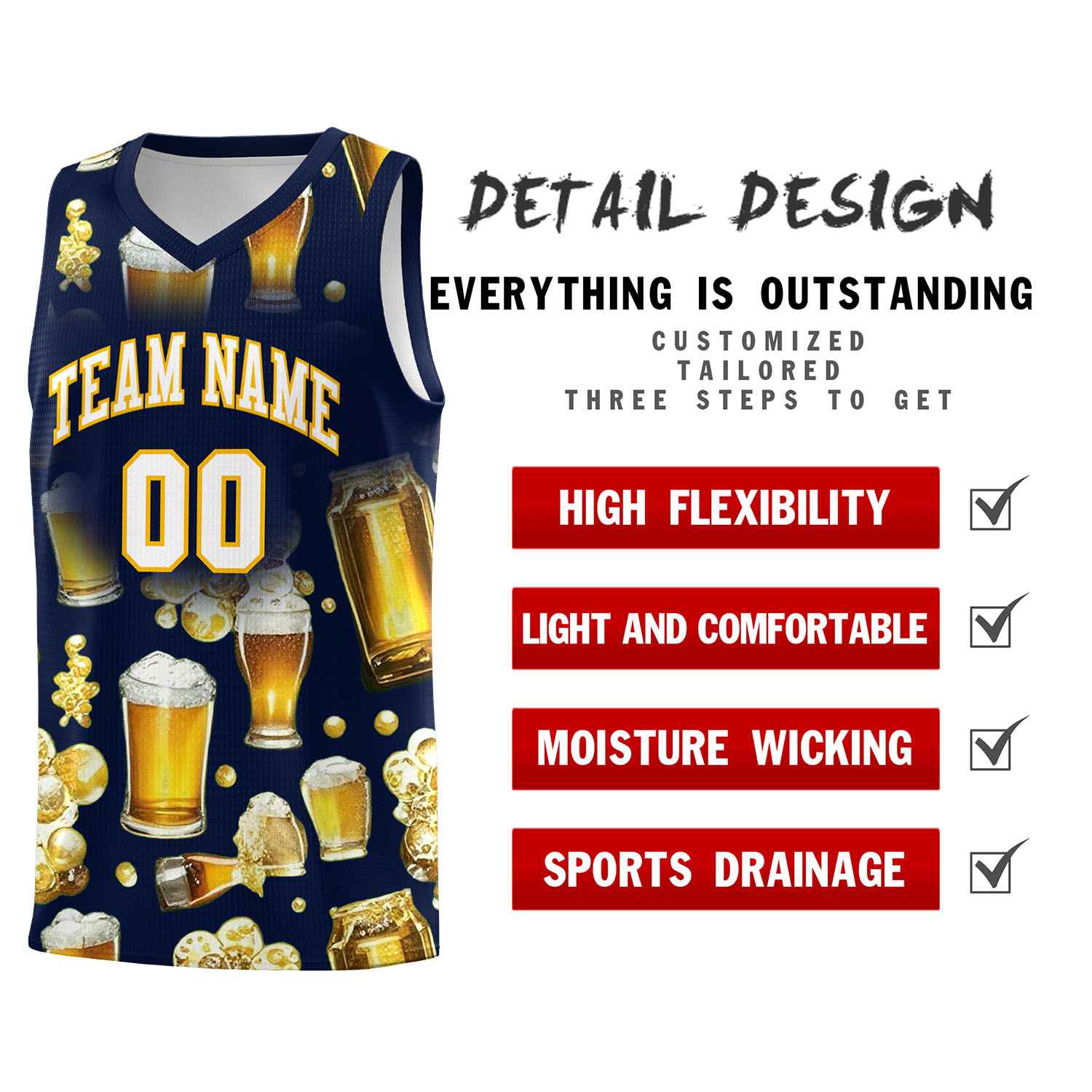 Custom Navy National Beer Day Personalized Beer Bubble Basketball Jersey | Perfect for parties | Dye-sublimation printing | KXKSHOP