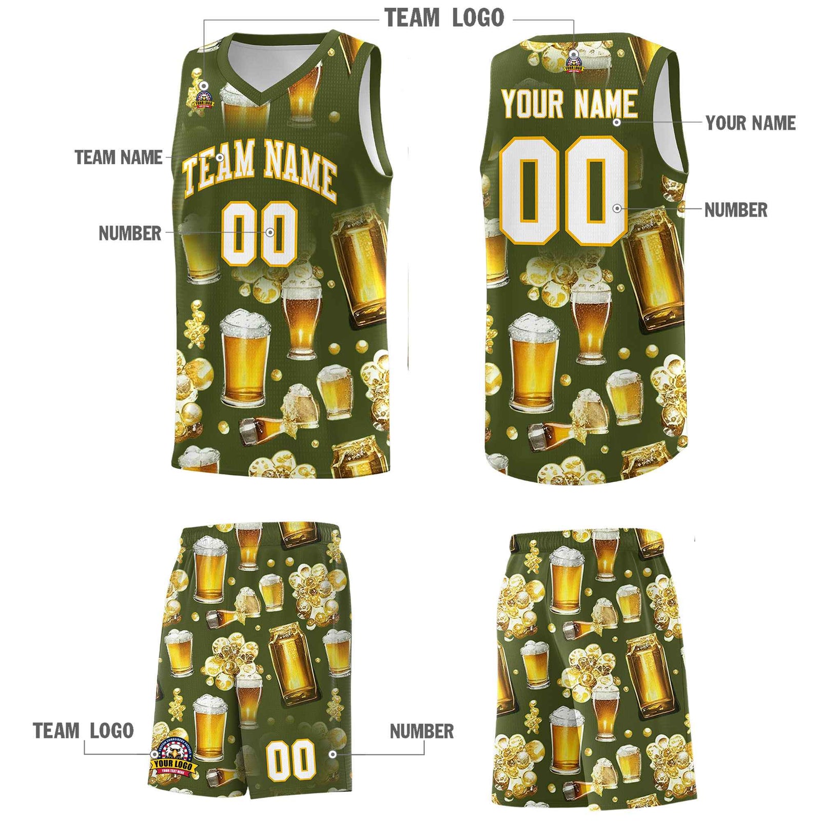 Custom Olive National Beer Day Personalized Beer Bubble Basketball Jersey | Perfect for parties | Dye-sublimation printing | KXKSHOP