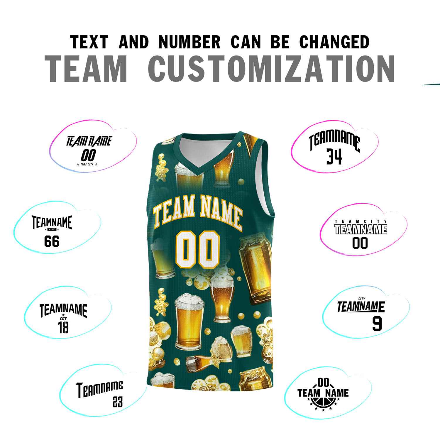 Custom Midnight Green National Beer Day Personalized Beer Bubble Basketball Jersey | Perfect for parties | Dye-sublimation printing | KXKSHOP