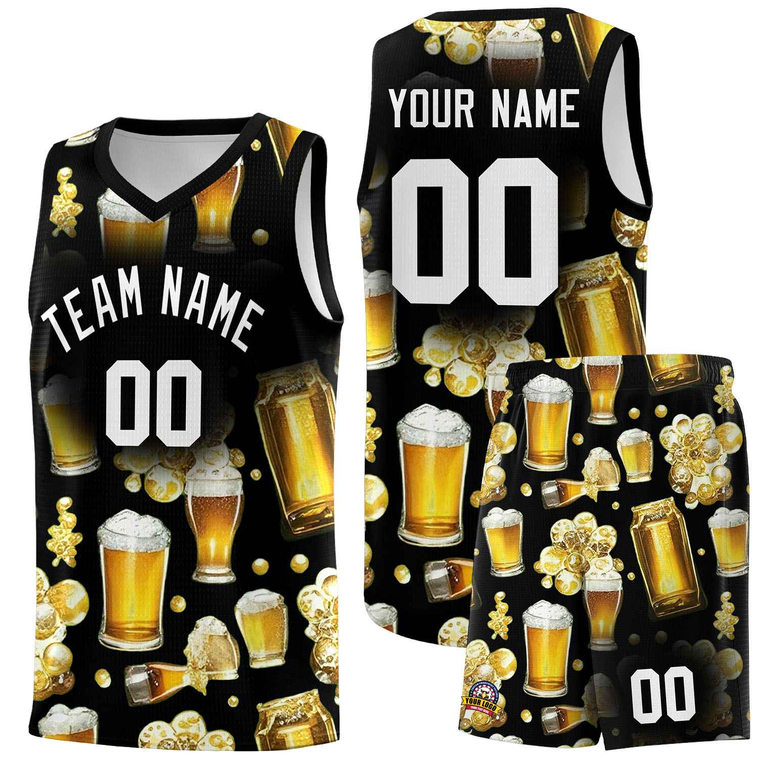 Custom Black National Beer Day Personalized Beer Bubble Basketball Jersey | Perfect for parties | Dye-sublimation printing | KXKSHOP