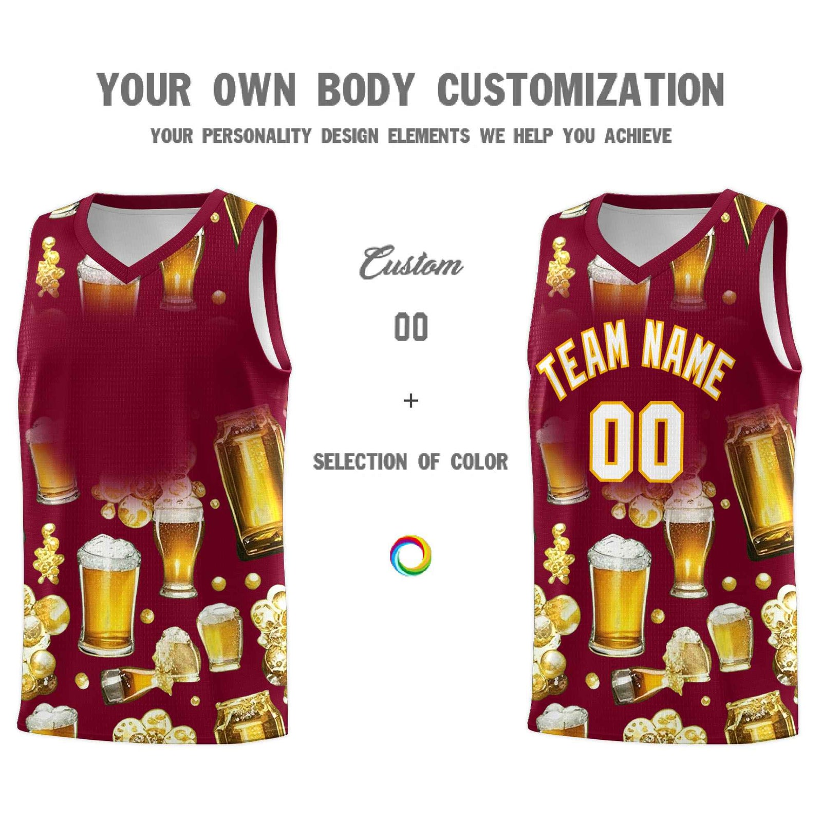 Custom Crimson National Beer Day Personalized Beer Bubble Basketball Jersey | Perfect for parties | Dye-sublimation printing | KXKSHOP