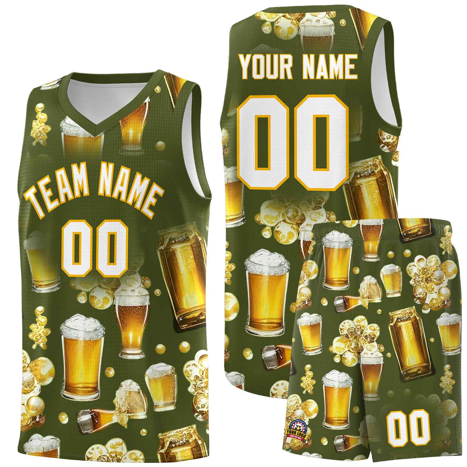 Custom Olive National Beer Day Personalized Beer Bubble Basketball Jersey | Perfect for parties | Dye-sublimation printing | KXKSHOP