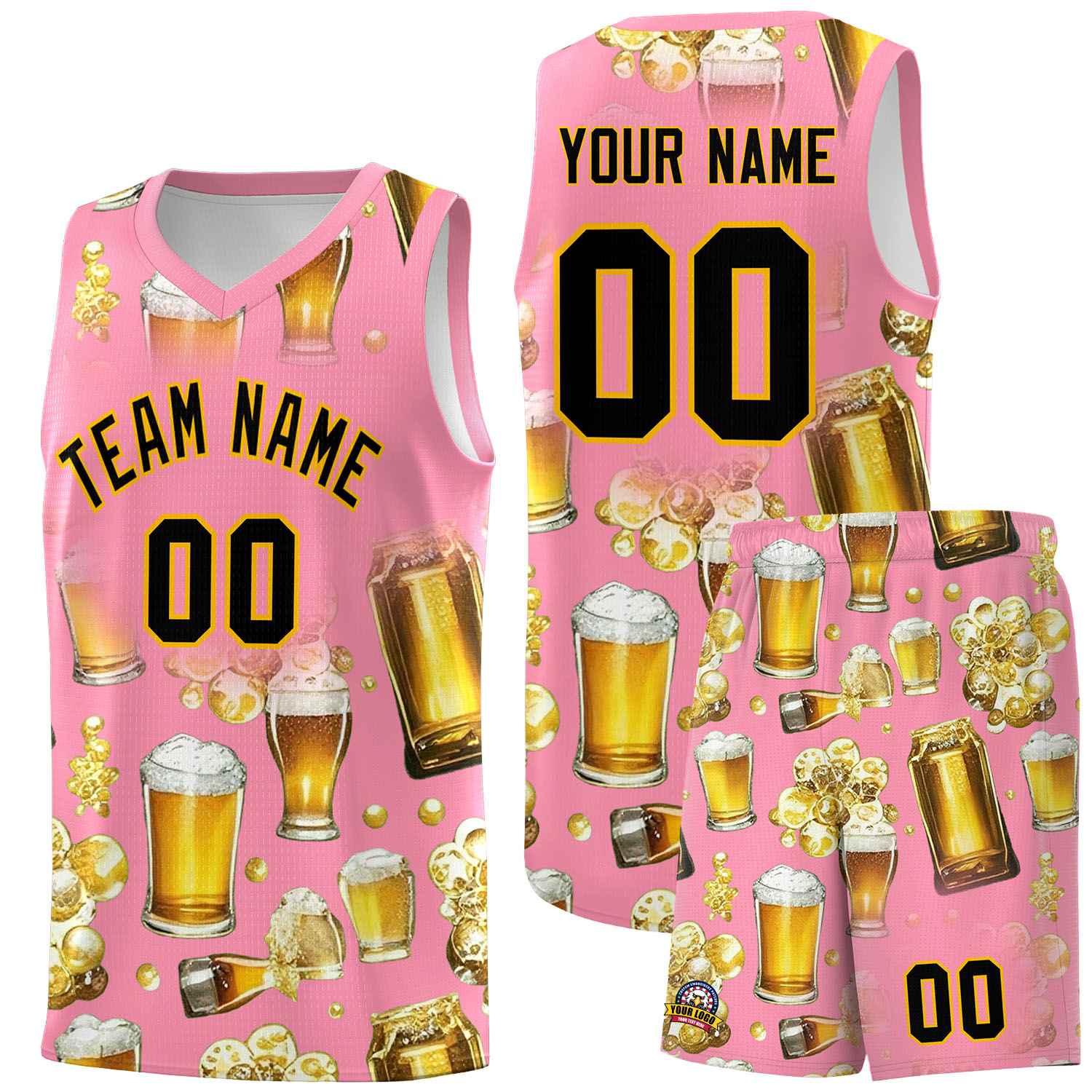 Custom Light Pink National Beer Day Personalized Beer Bubble Basketball Jersey | Perfect for parties | Dye-sublimation printing | KXKSHOP