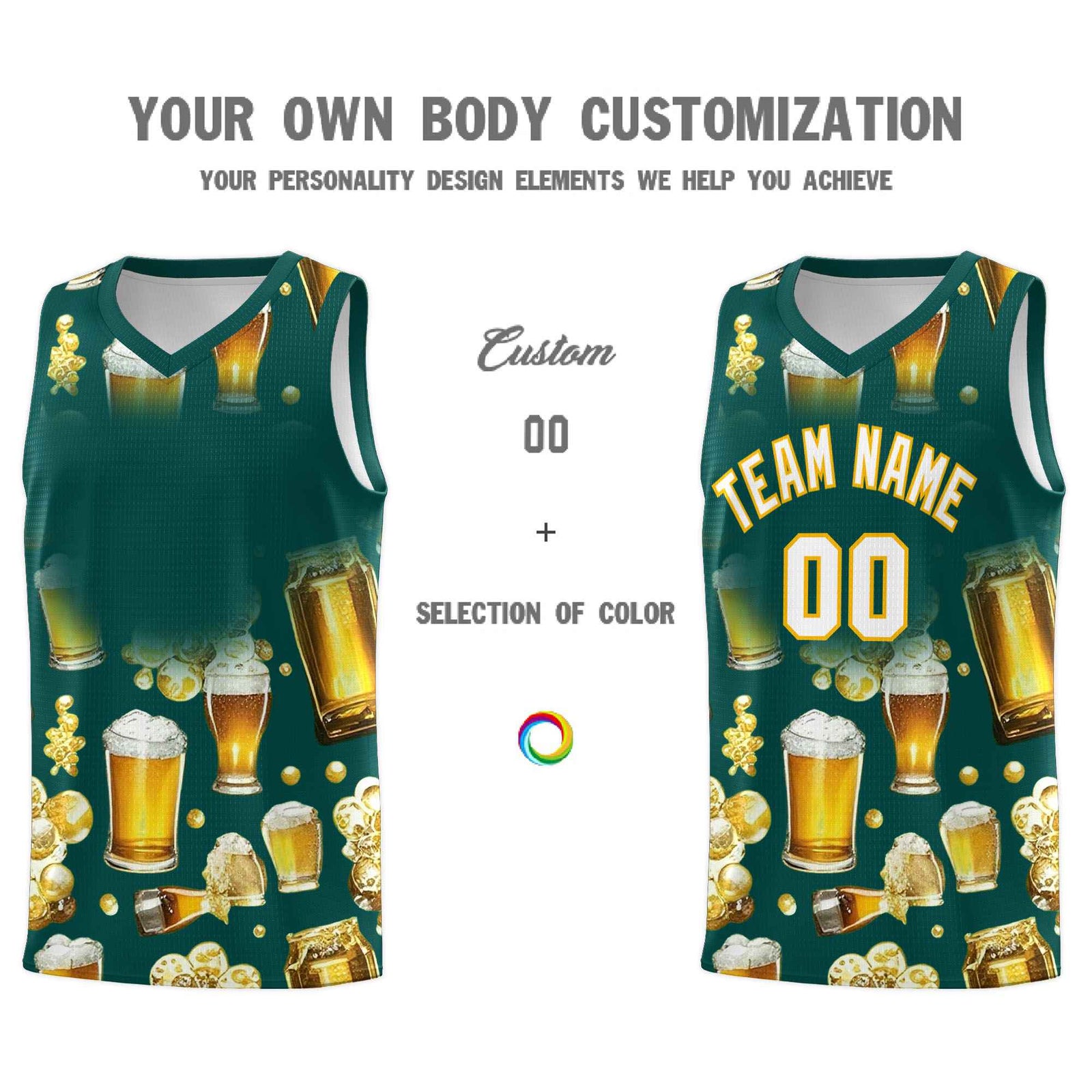 Custom Midnight Green National Beer Day Personalized Beer Bubble Basketball Jersey | Perfect for parties | Dye-sublimation printing | KXKSHOP