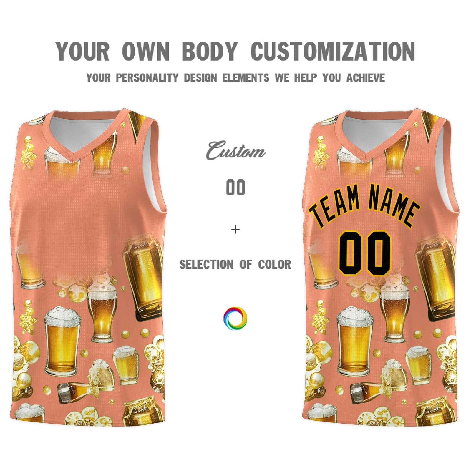 Custom Light Orange National Beer Day Personalized Beer Bubble Basketball Jersey | Perfect for parties | Dye-sublimation printing | KXKSHOP
