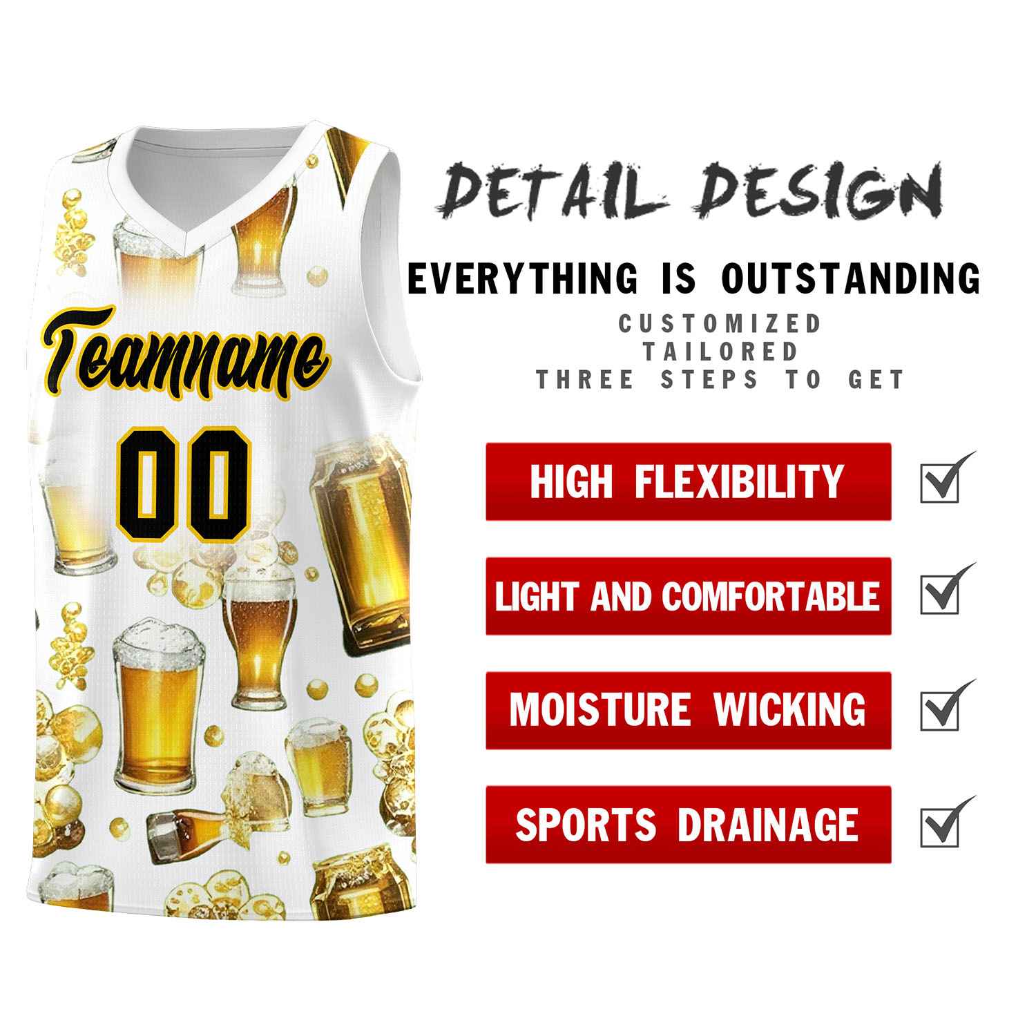 Custom White National Beer Day Personalized Beer Bubble Basketball Jersey | Perfect for parties | Dye-sublimation printing | KXKSHOP