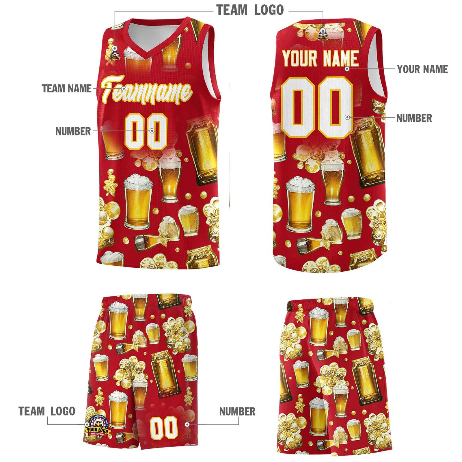Custom Red National Beer Day Personalized Beer Bubble Basketball Jersey | Perfect for parties | Dye-sublimation printing | KXKSHOP