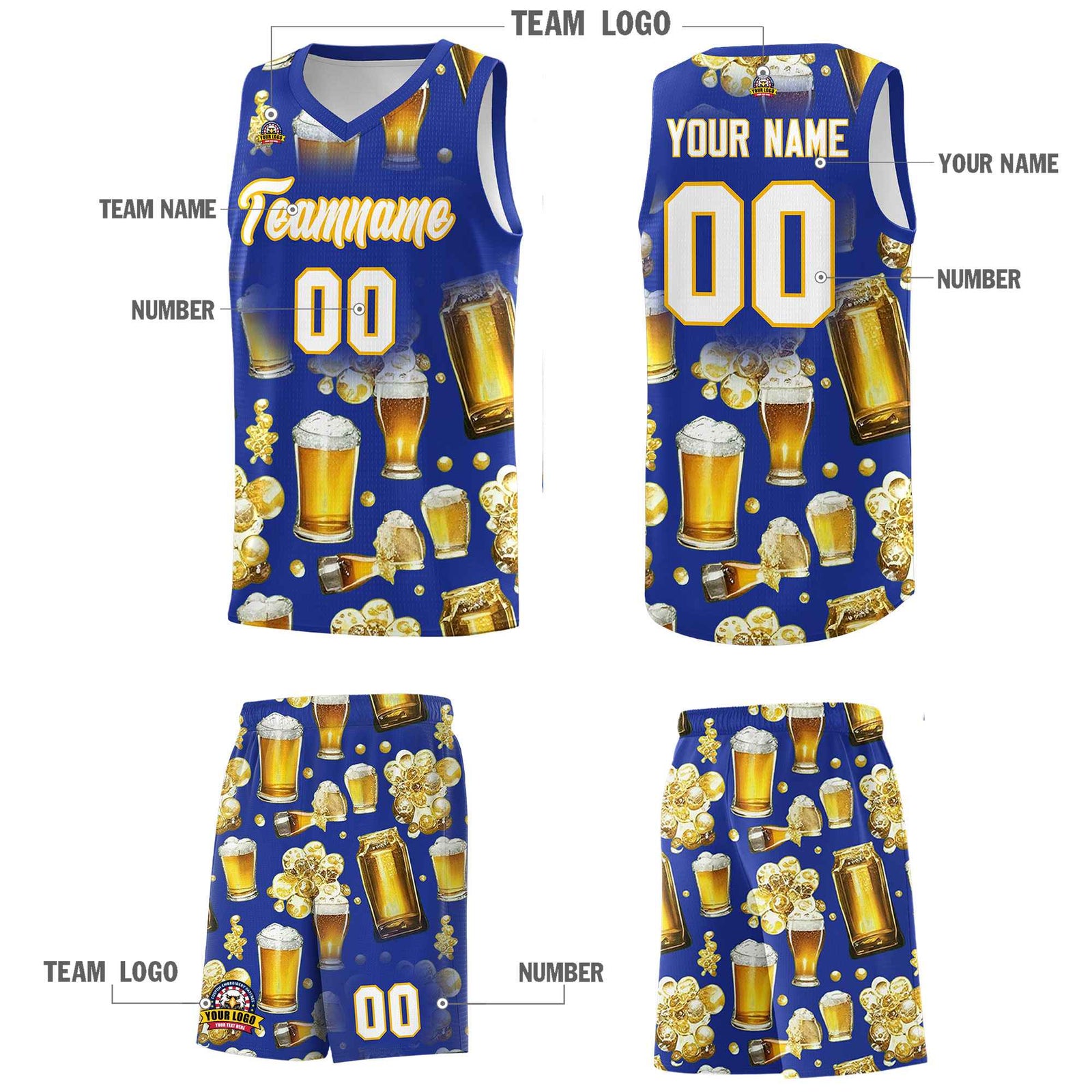 Custom Royal Blue National Beer Day Personalized Beer Bubble Basketball Jersey | Perfect for parties | Dye-sublimation printing | KXKSHOP