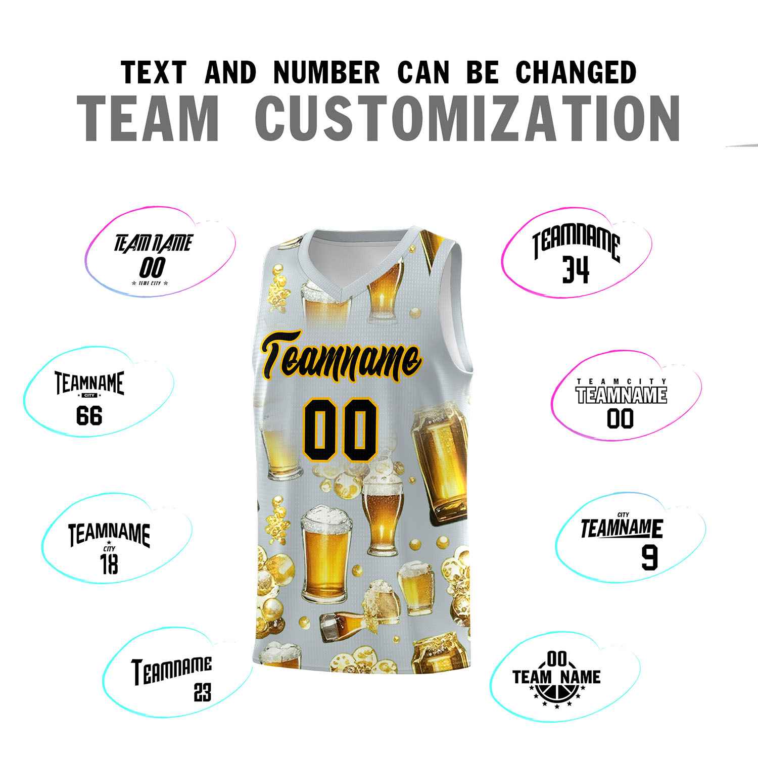 Custom Silver National Beer Day Personalized Beer Bubble Basketball Jersey | Perfect for parties | Dye-sublimation printing | KXKSHOP