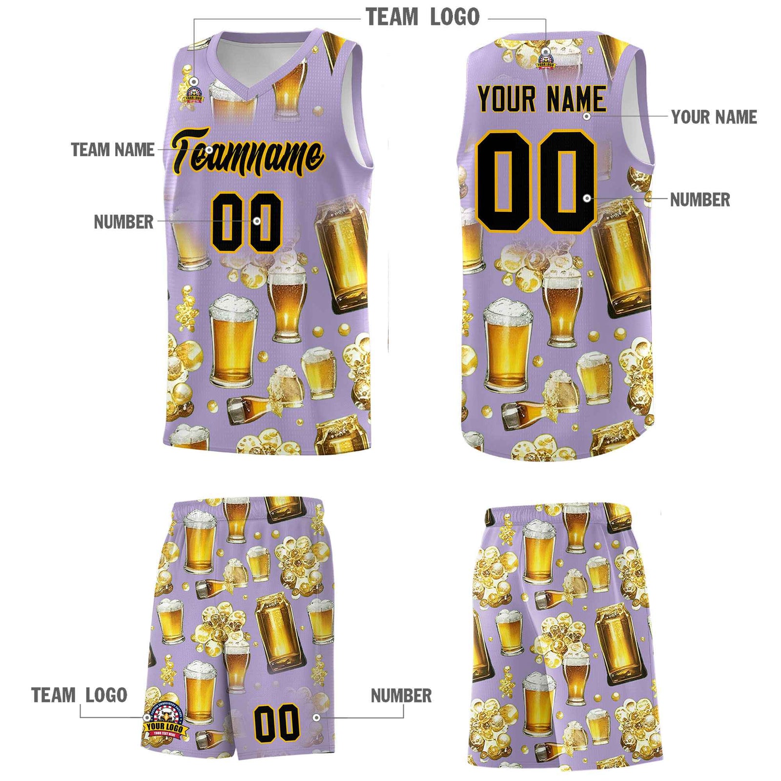 Custom Light Purple National Beer Day Personalized Beer Bubble Basketball Jersey | Perfect for parties | Dye-sublimation printing | KXKSHOP