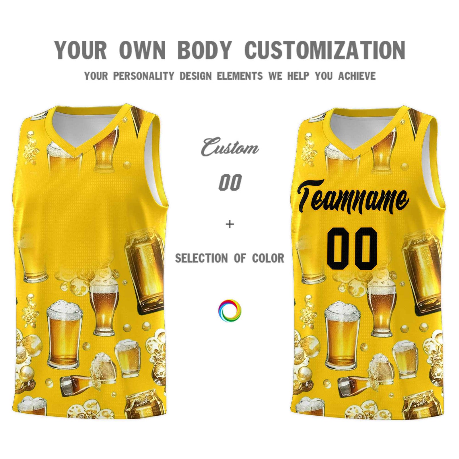 Custom Gold National Beer Day Personalized Beer Bubble Basketball Jersey | Perfect for parties | Dye-sublimation printing | KXKSHOP