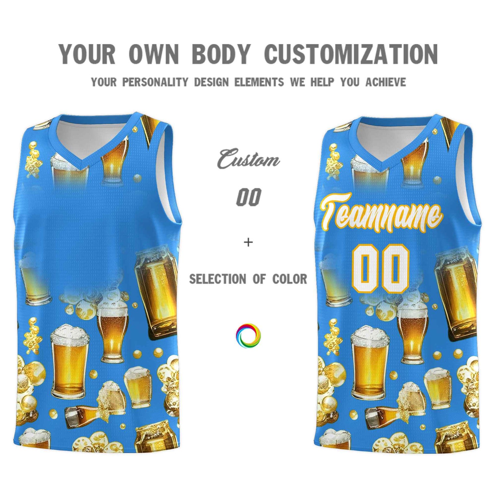 Custom Light Blue National Beer Day Personalized Beer Bubble Basketball Jersey | Perfect for parties | Dye-sublimation printing | KXKSHOP