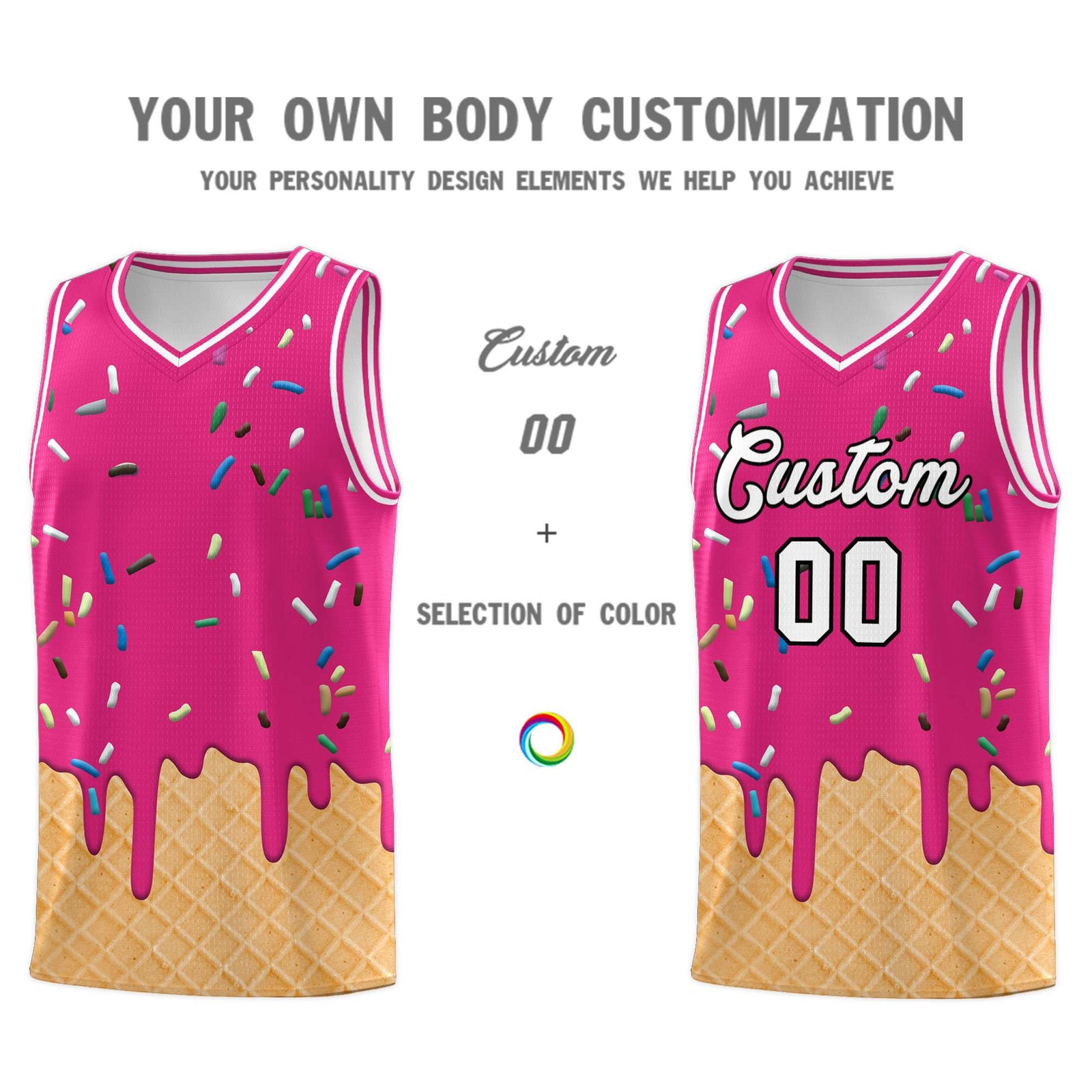 Custom Rose Red Basketball Kits with Ice Cream Element Pattern