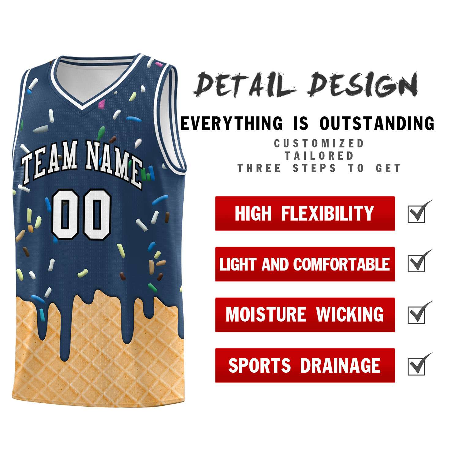 Custom Midnight Blue Basketball Kits with Ice Cream Element Pattern