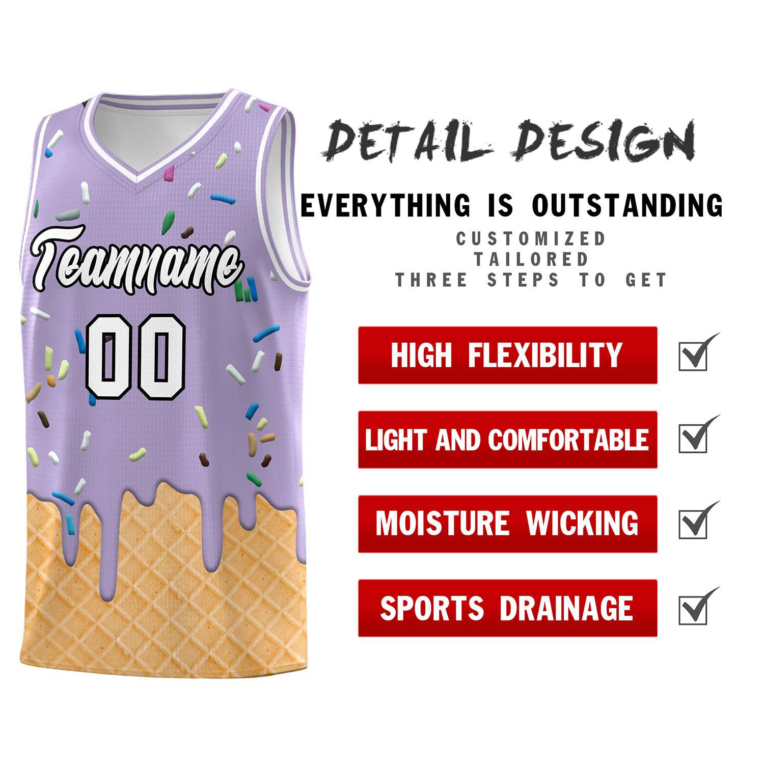Custom Light Purple Basketball Kits with Ice Cream Element Pattern