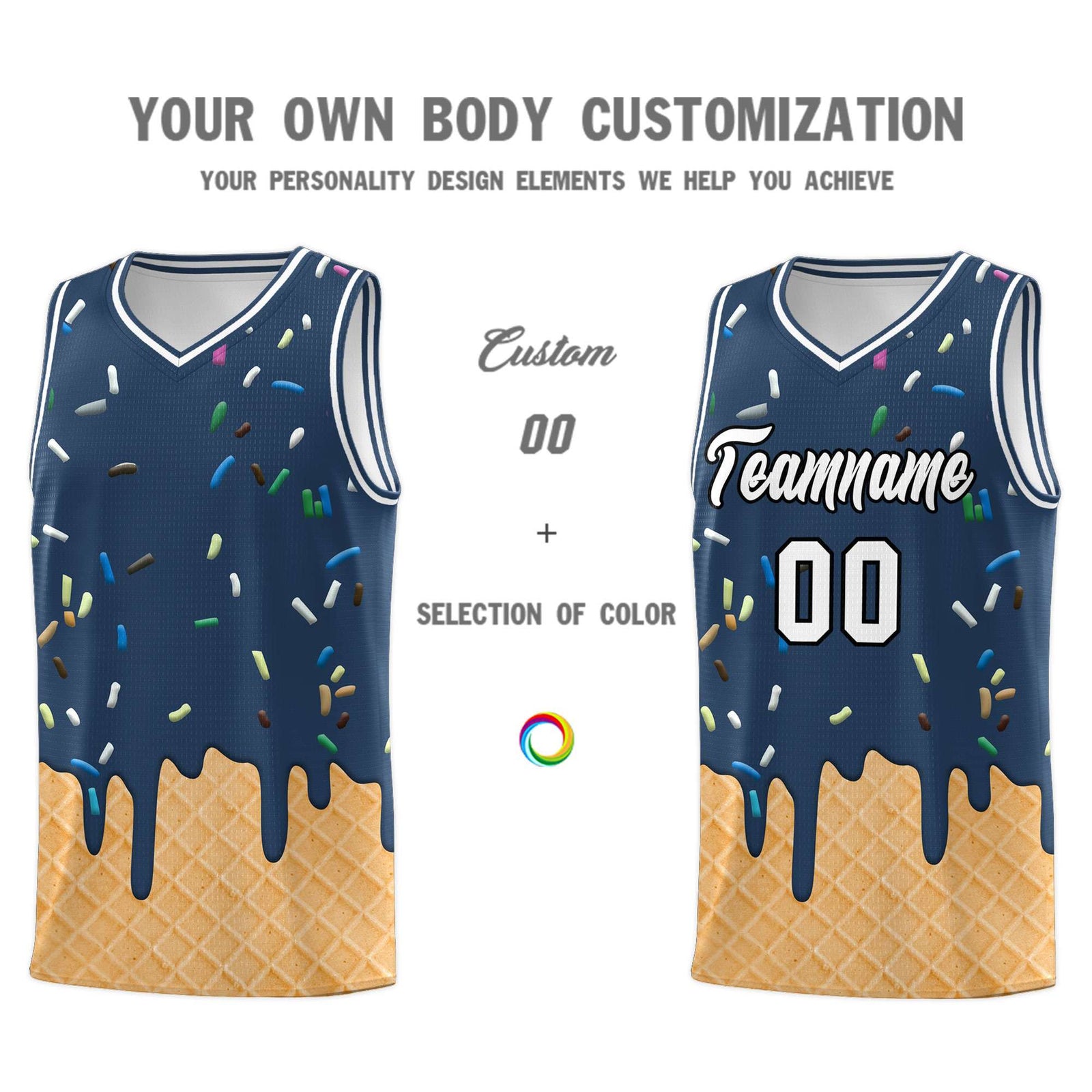 Custom Midnight Blue Basketball Kits with Ice Cream Element Pattern