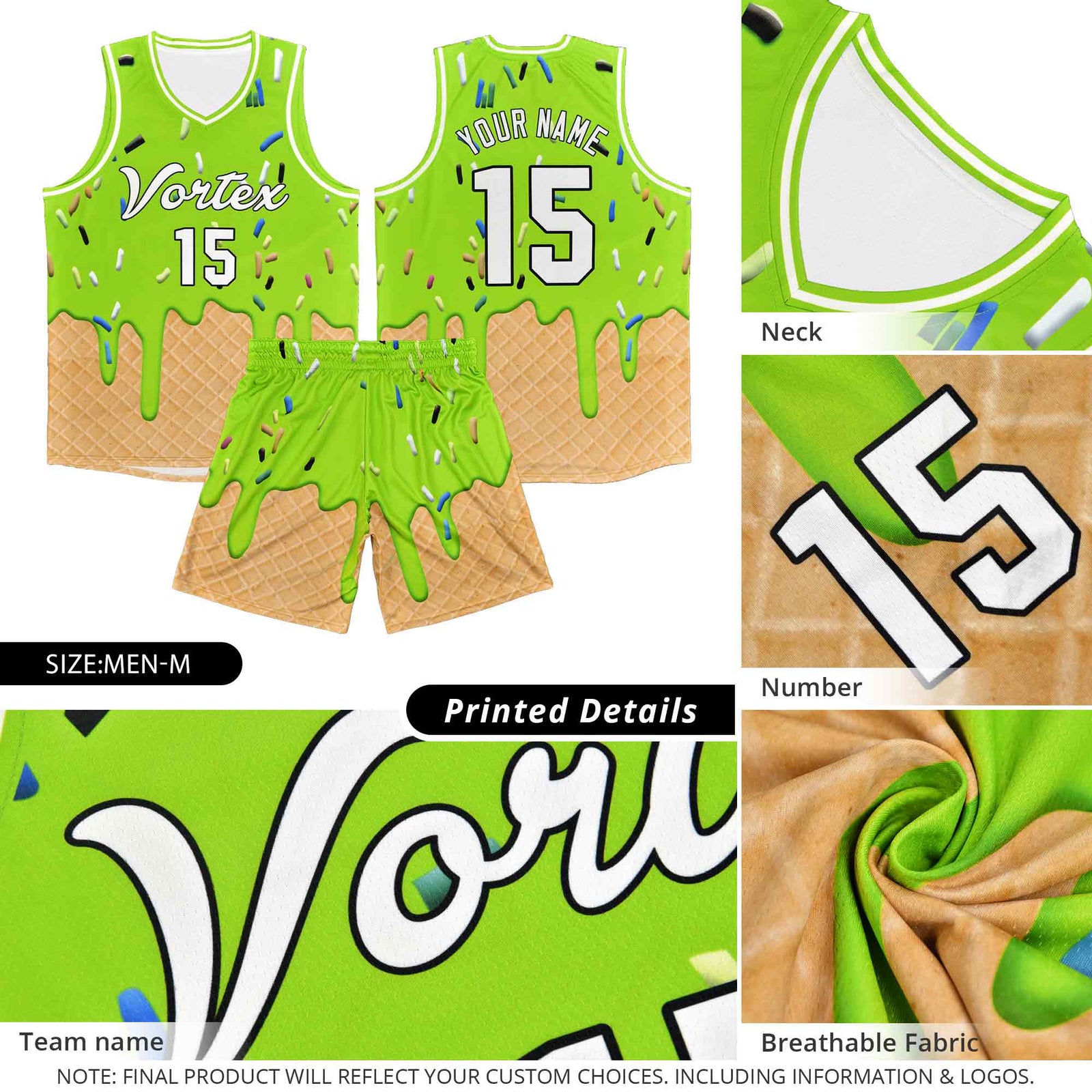 Custom Red Basketball Kits with Ice Cream Element Pattern