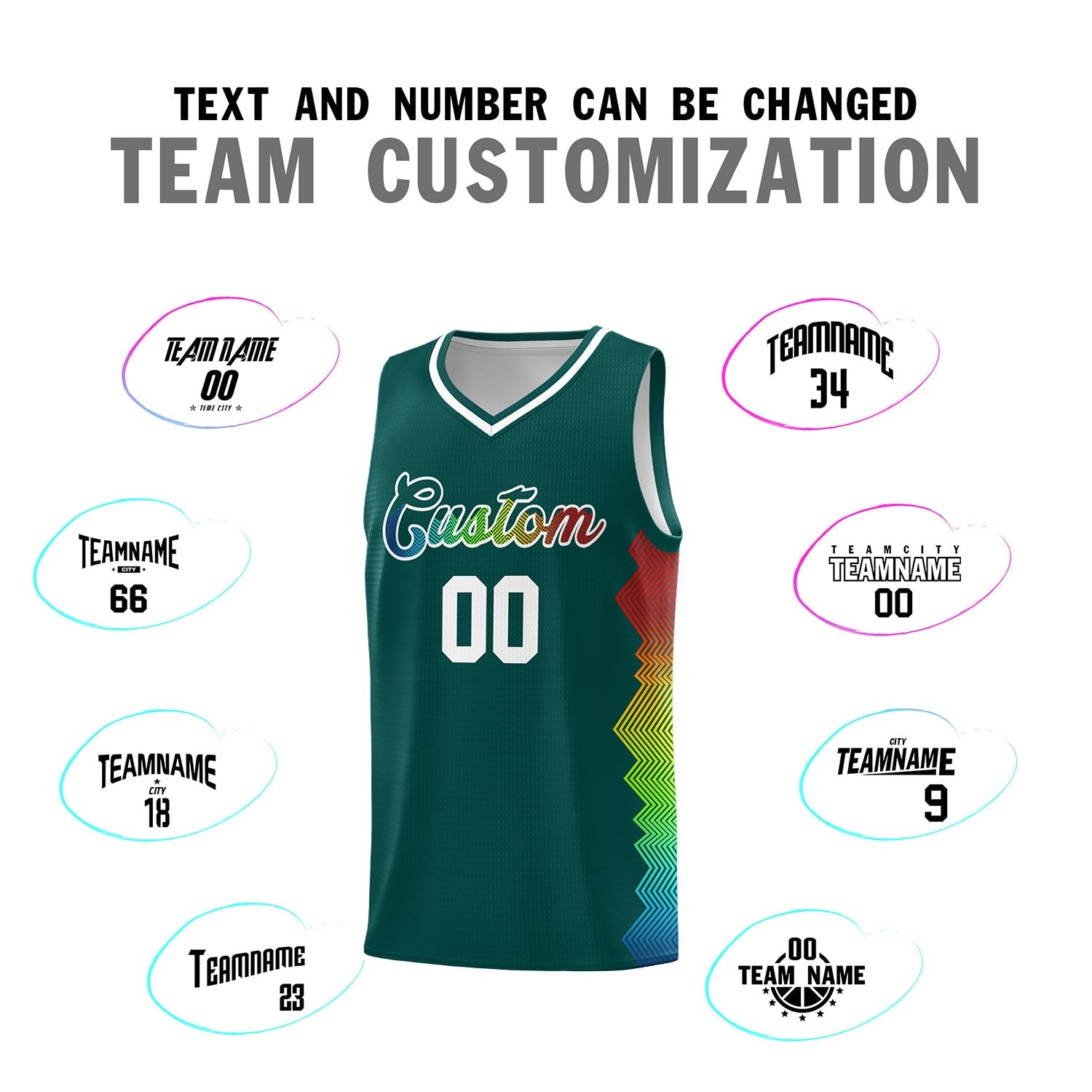 Custom Midnight Green Denver Nuggets Rainbow Side Sports Uniform Basketball Jersey