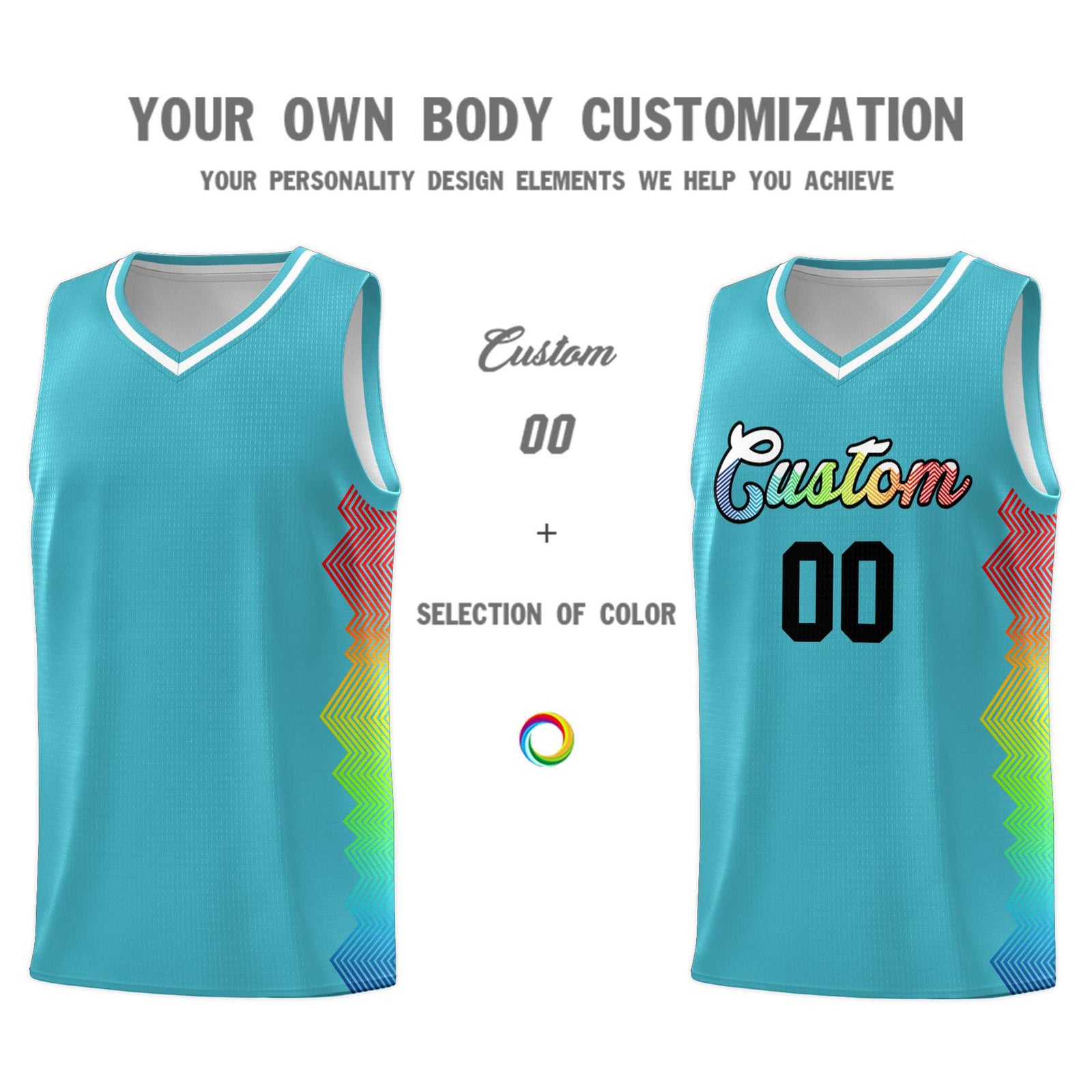 Custom Sky Blue Denver Nuggets Rainbow Side Sports Uniform Basketball Jersey