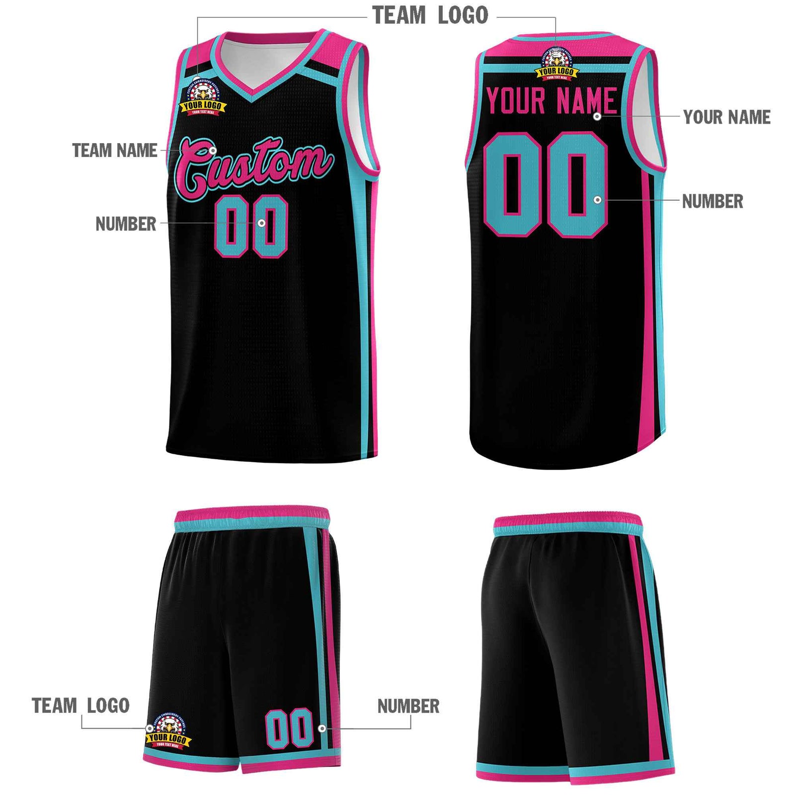 Custom Black Sky Blue Rose Red Trendy Color Charge Series Sports Uniform Basketball Jersey| KXKSHOP