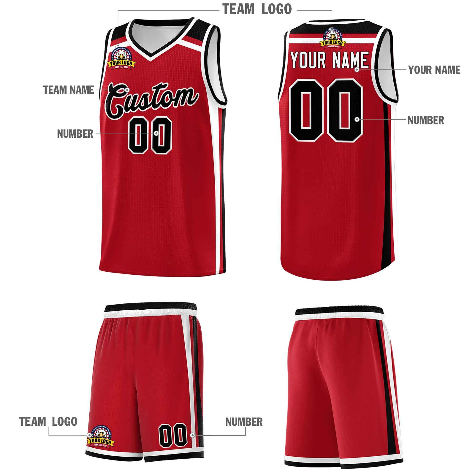 Custom Red White Black Trendy Color Charge Series Sports Uniform Basketball Jersey| KXKSHOP