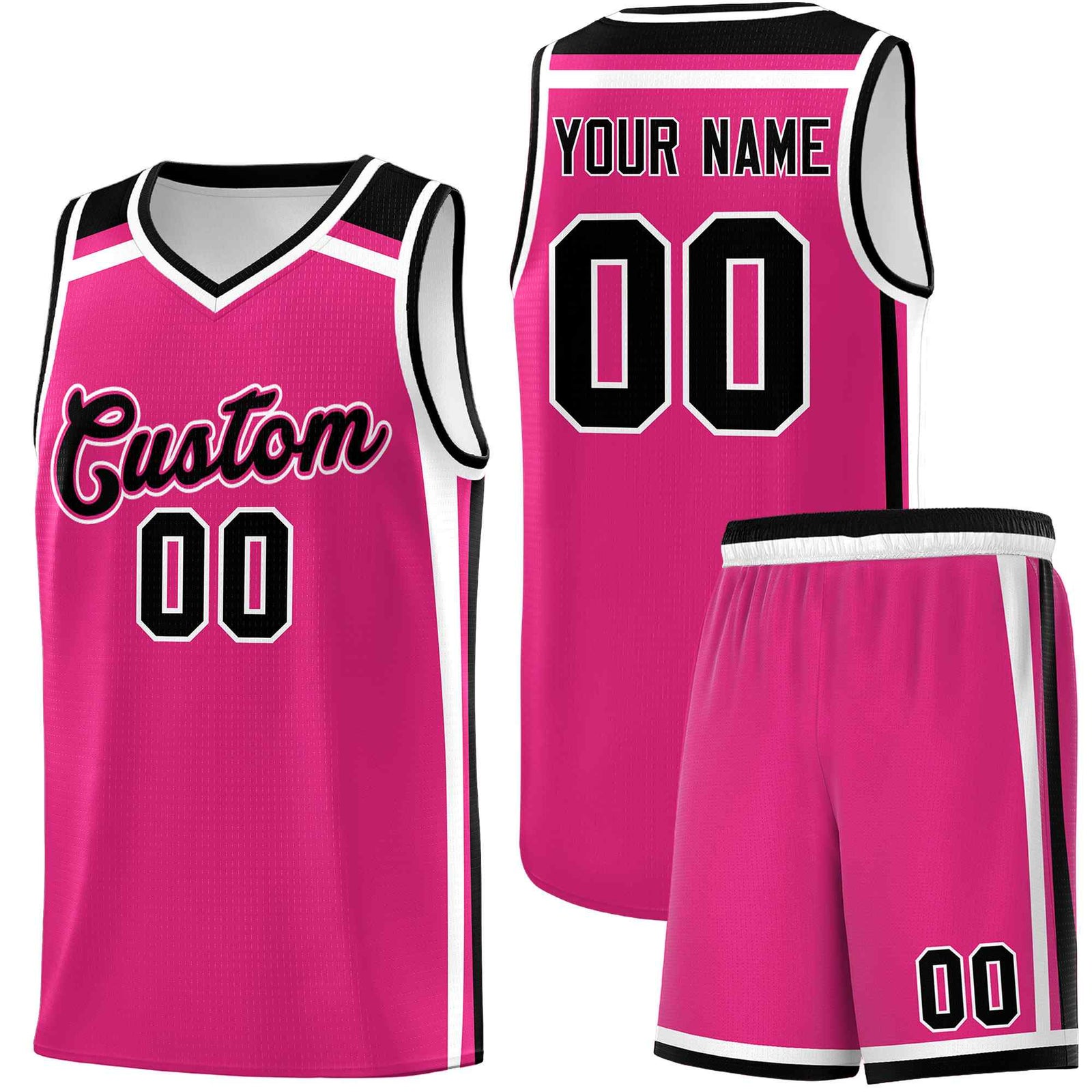 Custom Rose Red Black White Trendy Color Charge Series Sports Uniform Basketball Jersey| KXKSHOP