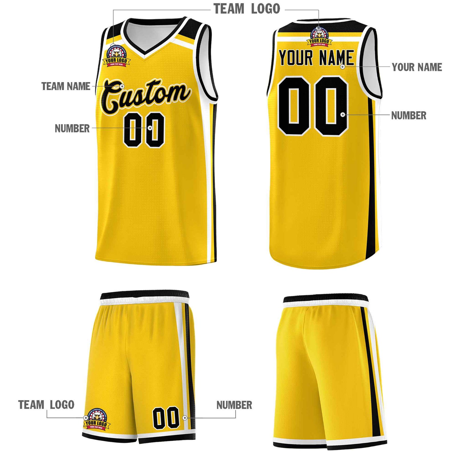Custom Gold Black White Trendy Color Charge Series Sports Uniform Basketball Jersey| KXKSHOP