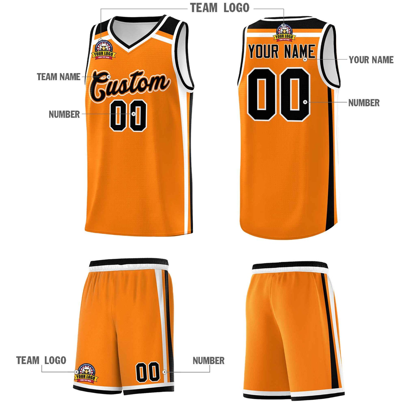 Custom Orange Black White Trendy Color Charge Series Sports Uniform Basketball Jersey| KXKSHOP