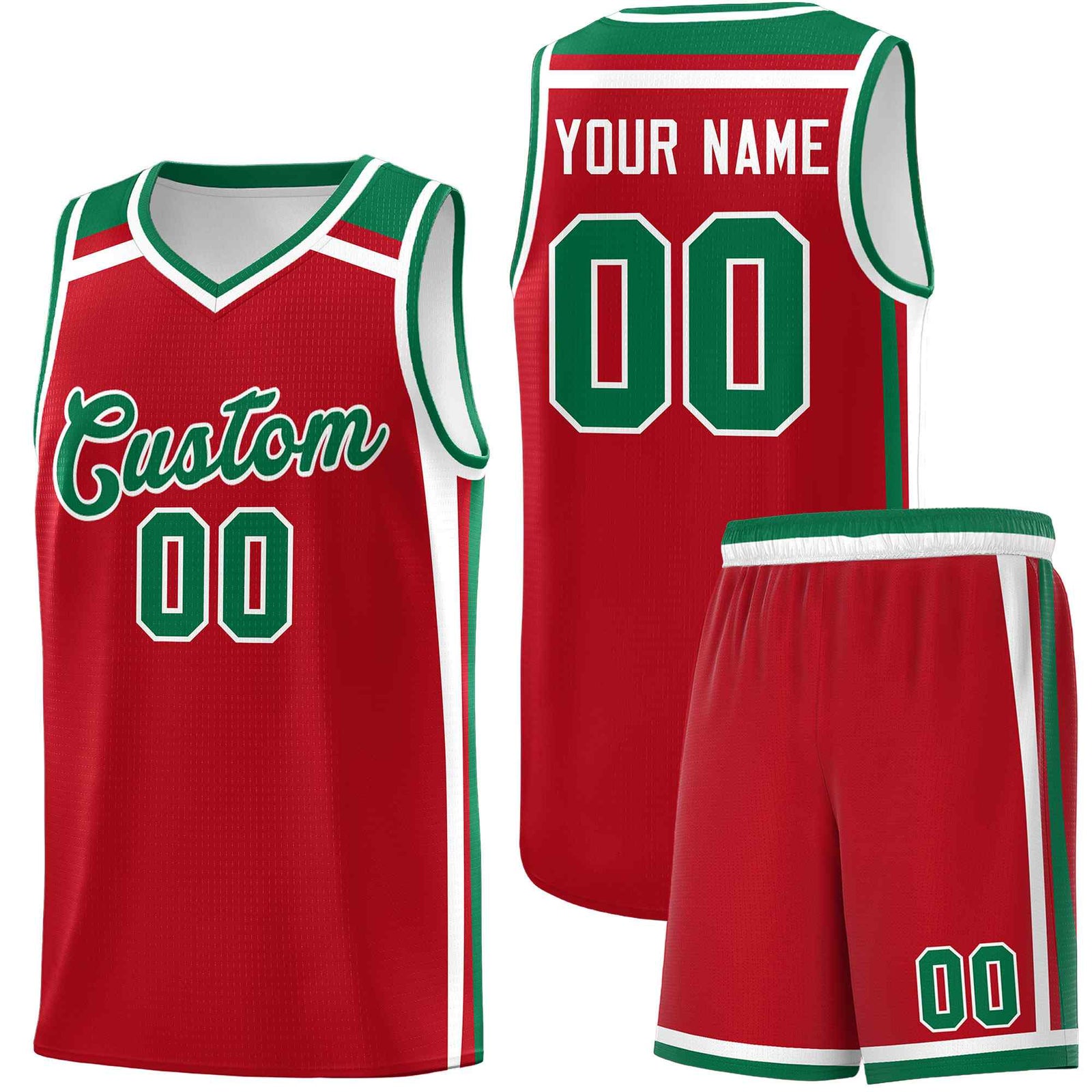 Custom Red White Kelly Green Trendy Color Charge Series Sports Uniform Basketball Jersey| KXKSHOP