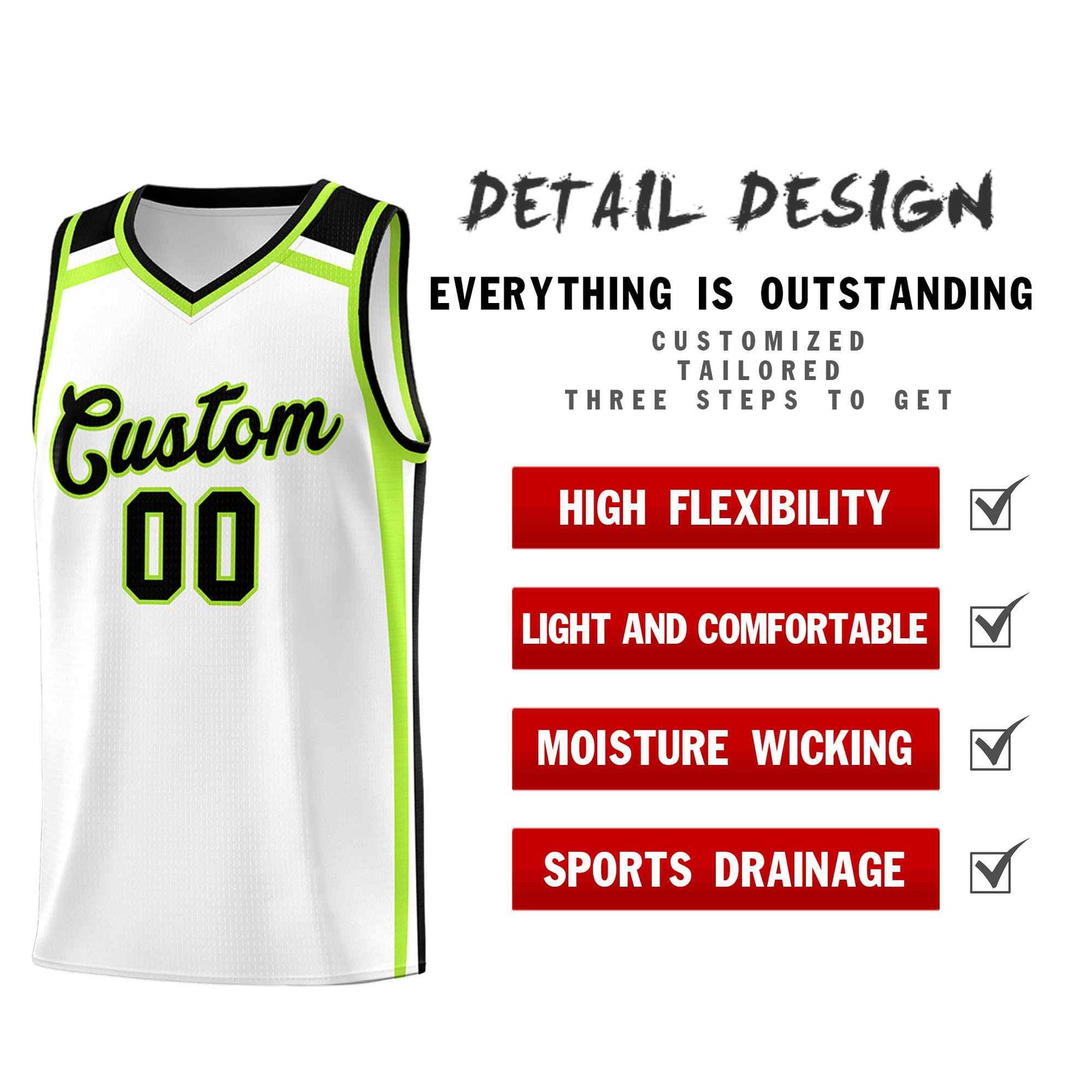 Custom White Black Neon Green Trendy Color Charge Series Sports Uniform Basketball Jersey| KXKSHOP