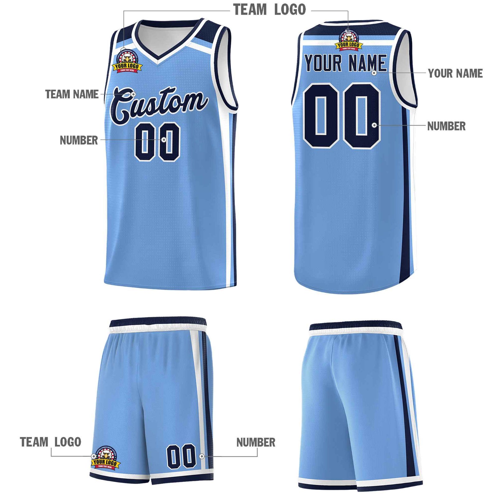 Custom Light Blue Navy White Trendy Color Charge Series Sports Uniform Basketball Jersey| KXKSHOP