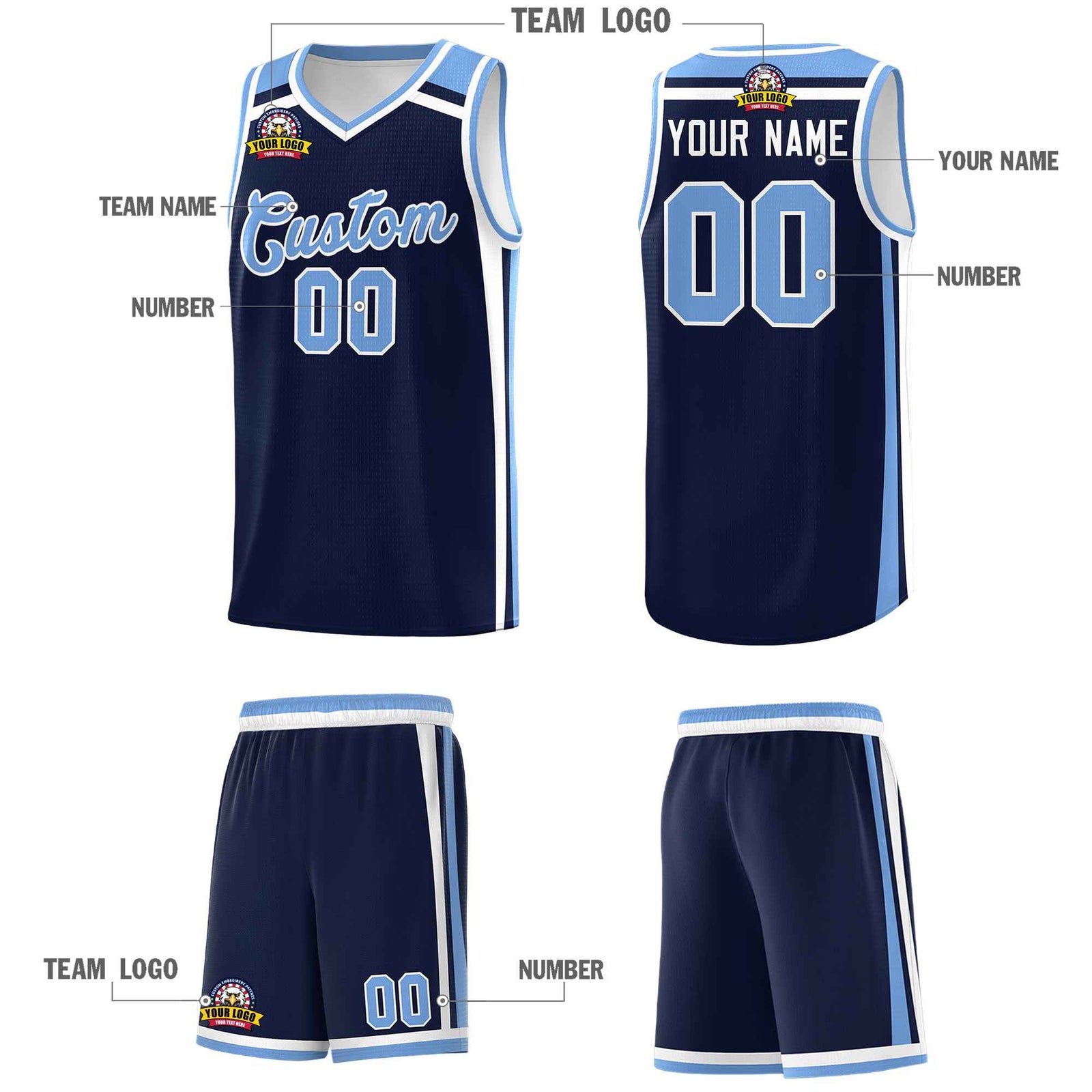 Custom Navy Light Blue White Trendy Color Charge Series Sports Uniform Basketball Jersey| KXKSHOP