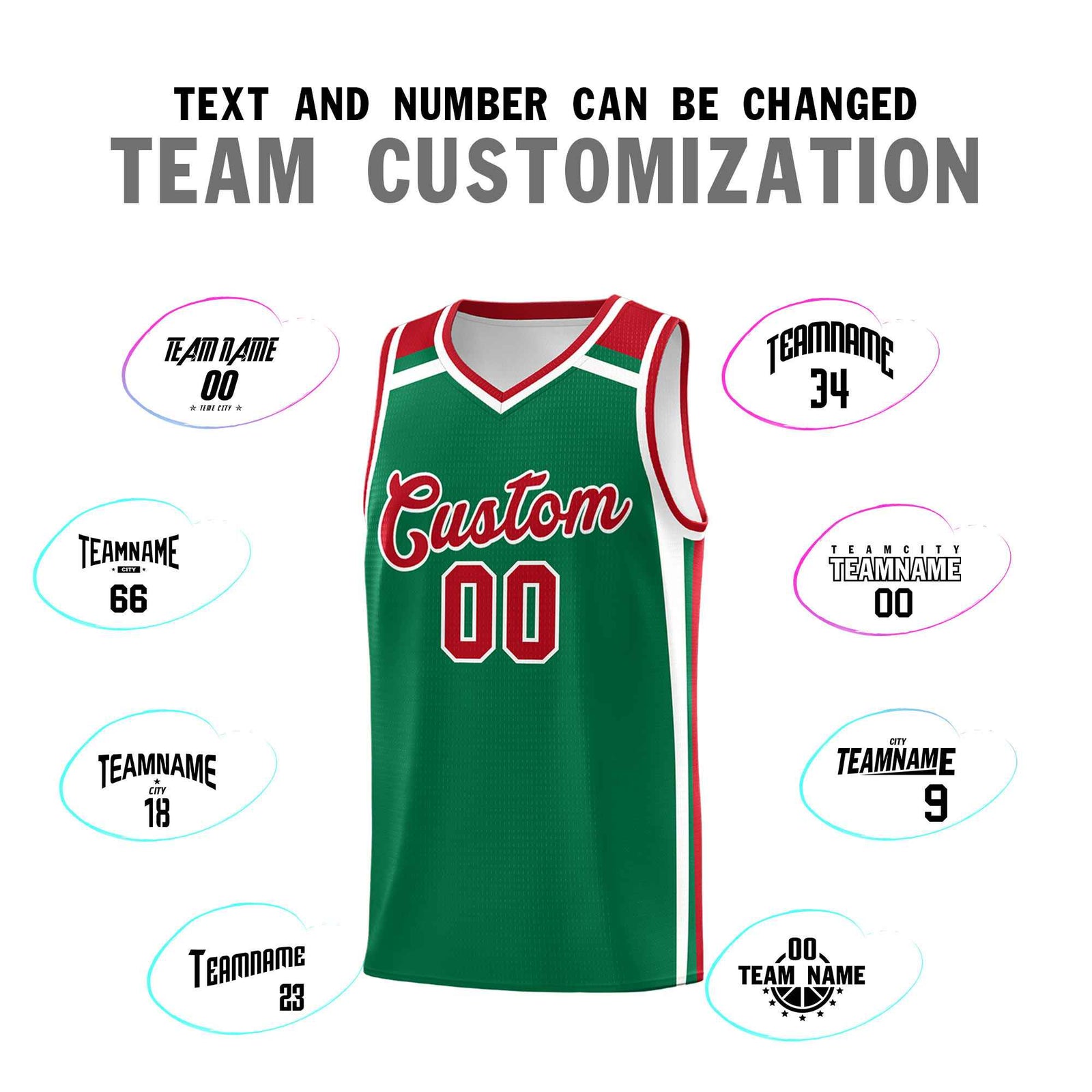 Custom Kelly Green Red White Trendy Color Charge Series Sports Uniform Basketball Jersey| KXKSHOP