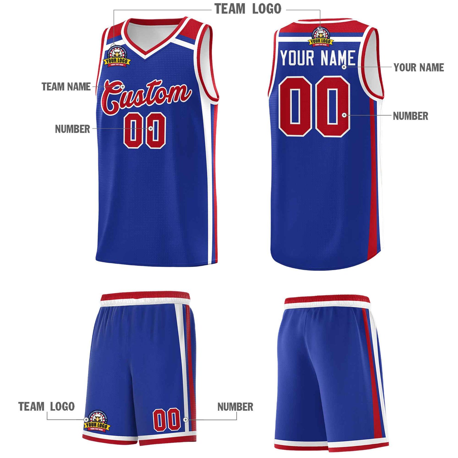 Custom Royal Blue Red White Trendy Color Charge Series Sports Uniform Basketball Jersey| KXKSHOP