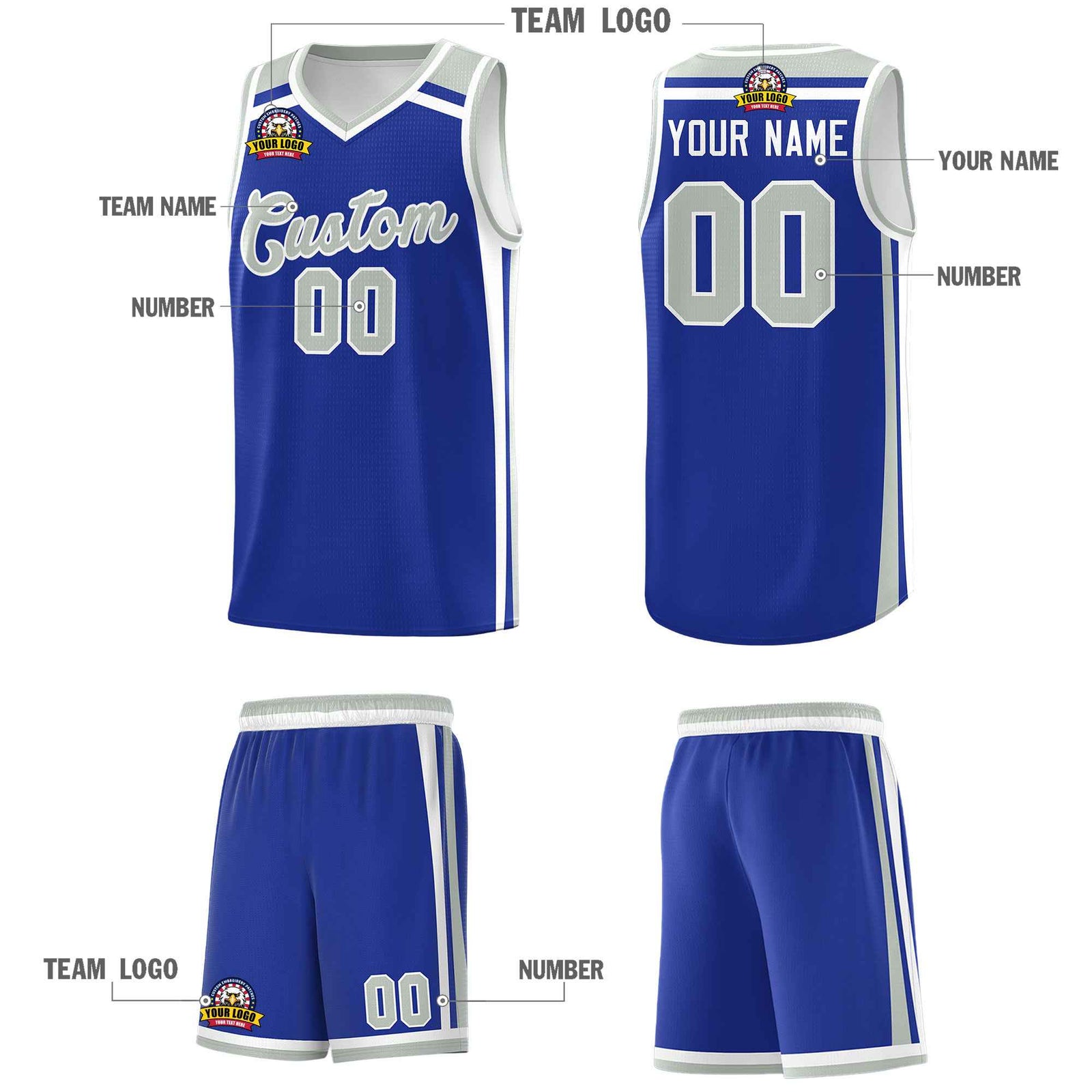 Custom Royal Blue White Gray Trendy Color Charge Series Sports Uniform Basketball Jersey| KXKSHOP