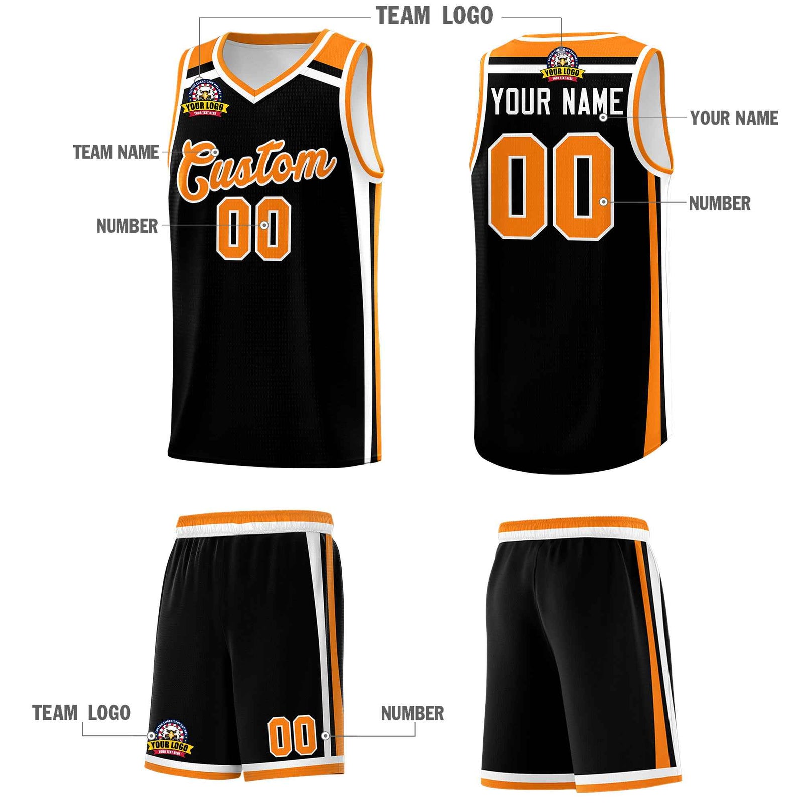 Custom Black Orange White Trendy Color Charge Series Sports Uniform Basketball Jersey| KXKSHOP