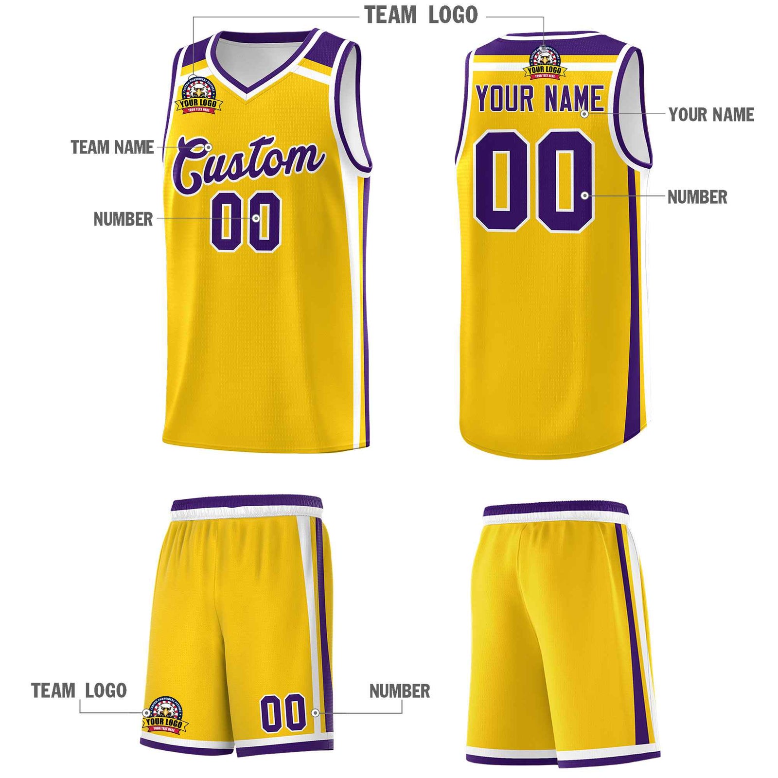 Custom Gold Purple White Trendy Color Charge Series Sports Uniform Basketball Jersey| KXKSHOP