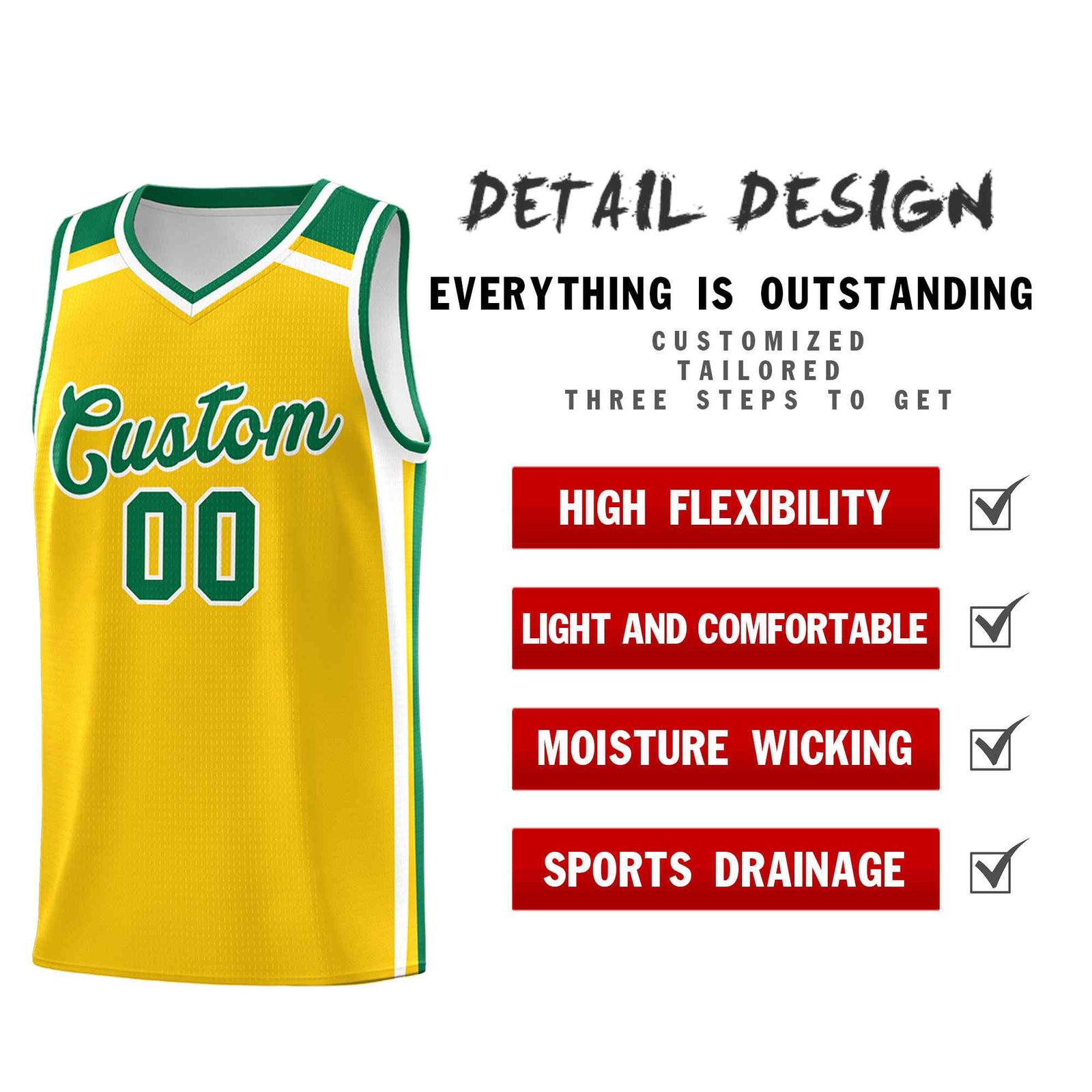 Custom Gold Kelly Green White Trendy Color Charge Series Sports Uniform Basketball Jersey| KXKSHOP