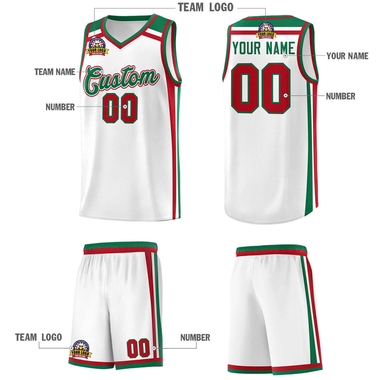 Custom White Kelly Green Red Trendy Color Charge Series Sports Uniform Basketball Jersey| KXKSHOP