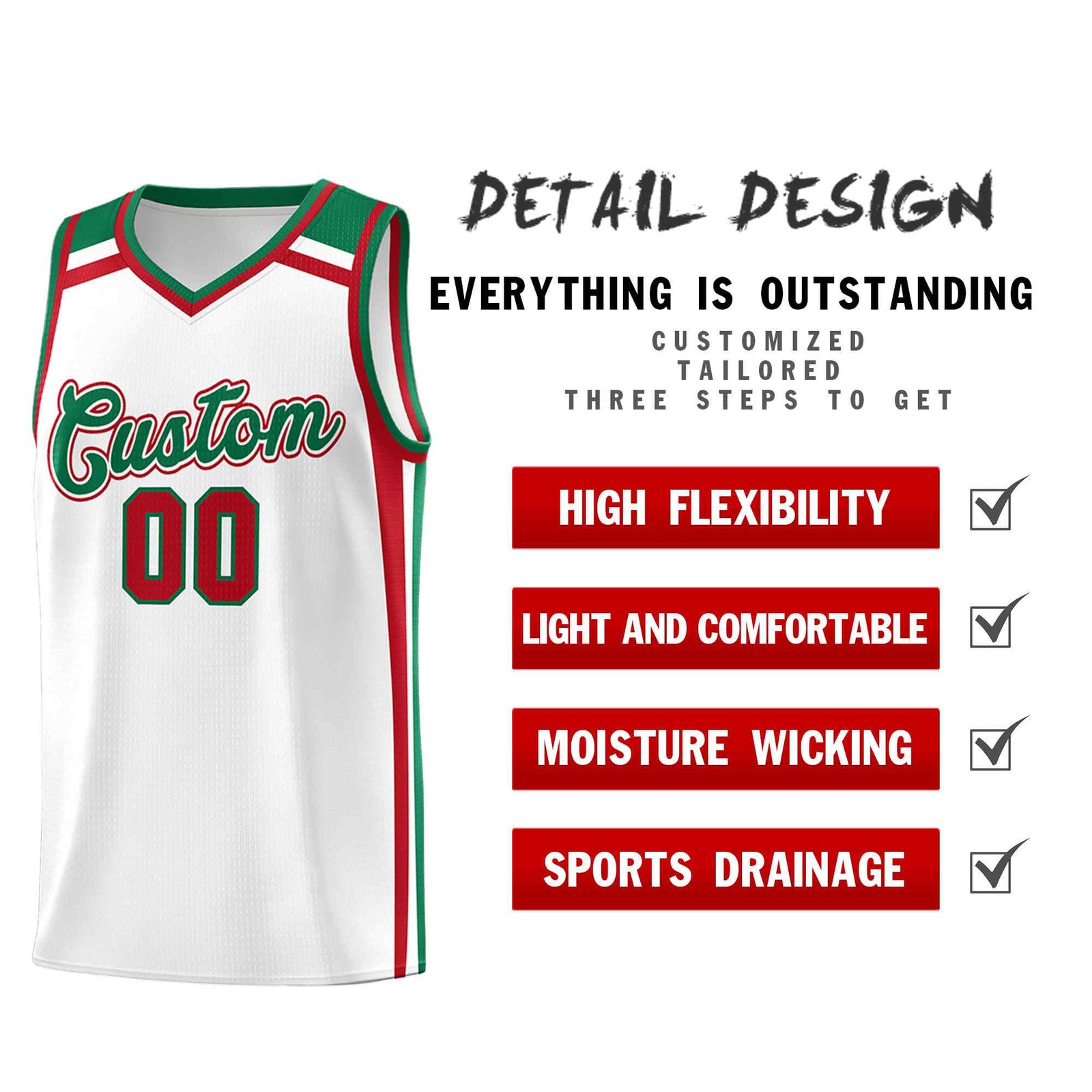 Custom White Kelly Green Red Trendy Color Charge Series Sports Uniform Basketball Jersey| KXKSHOP