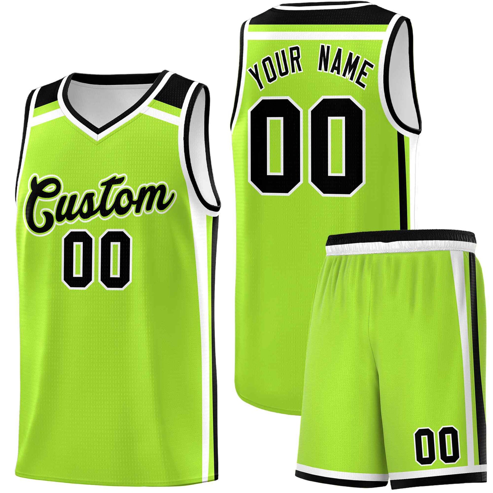 Custom Neon Green White Black Trendy Color Charge Series Sports Uniform Basketball Jersey