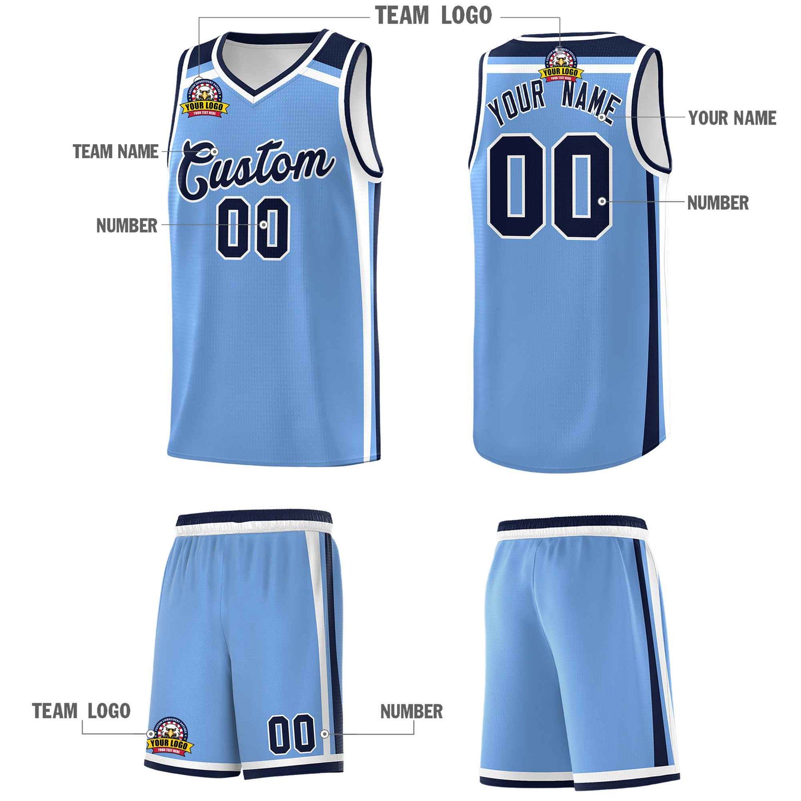 Custom Light Blue Navy White Trendy Color Charge Series Sports Uniform Basketball Jersey