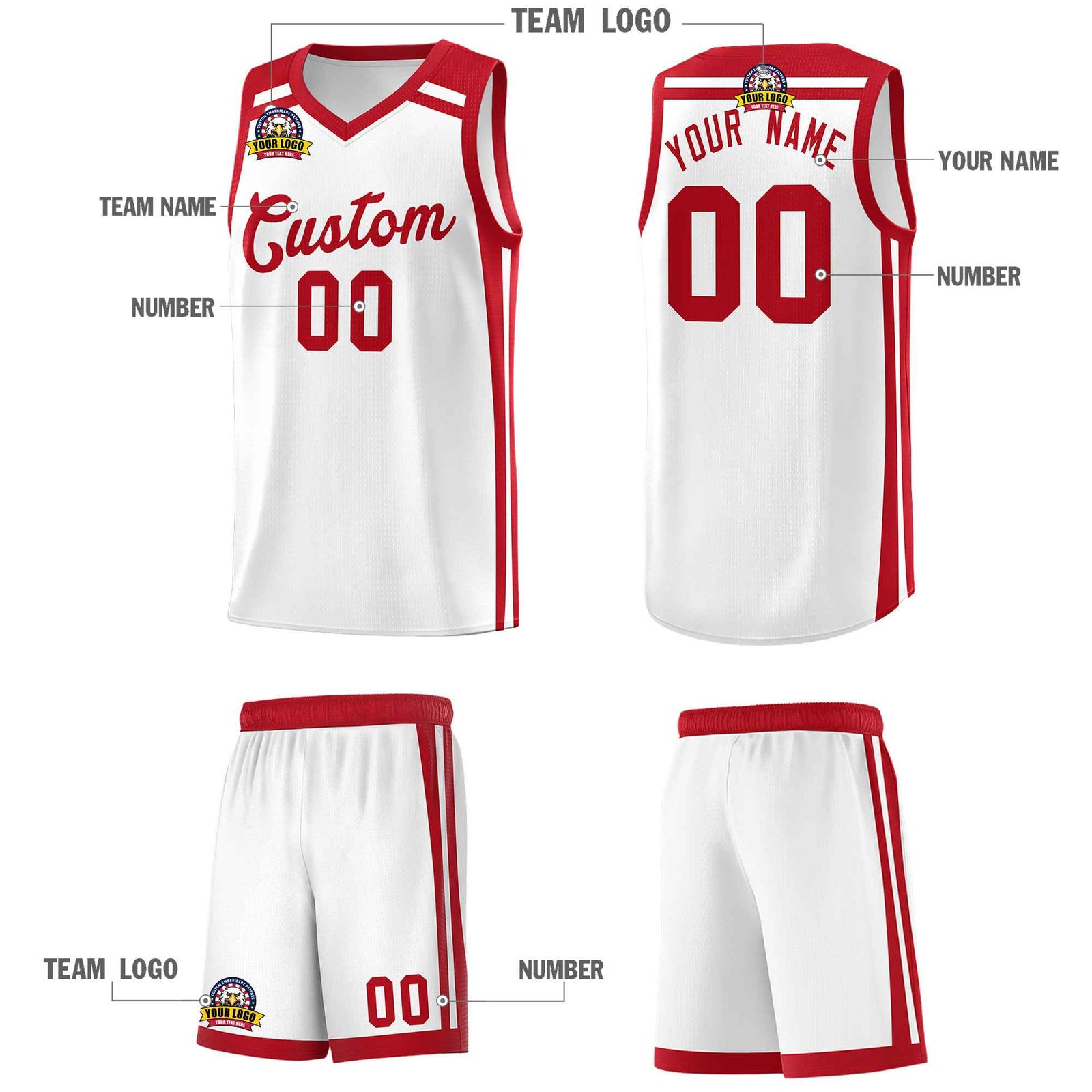 Custom White Red Trendy Color Charge Series Sports Uniform Basketball Jersey