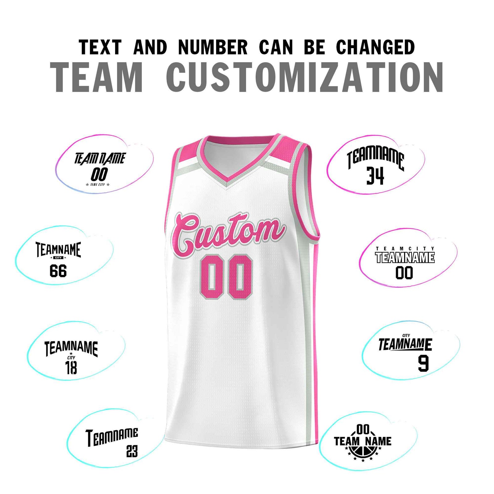 Custom White Gray Pink Trendy Color Charge Series Sports Uniform Basketball Jersey