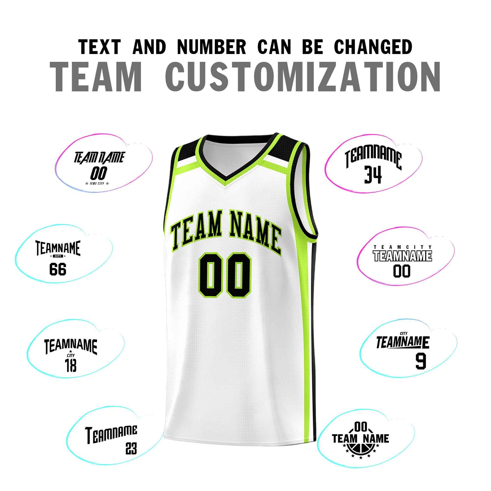 Custom White Black Neon Green Trendy Color Charge Series Sports Uniform Basketball Jersey