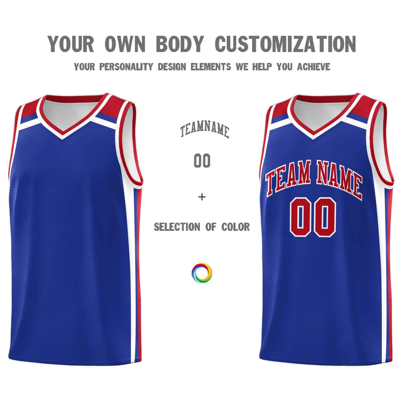 Custom Royal Blue Red White Trendy Color Charge Series Sports Uniform Basketball Jersey