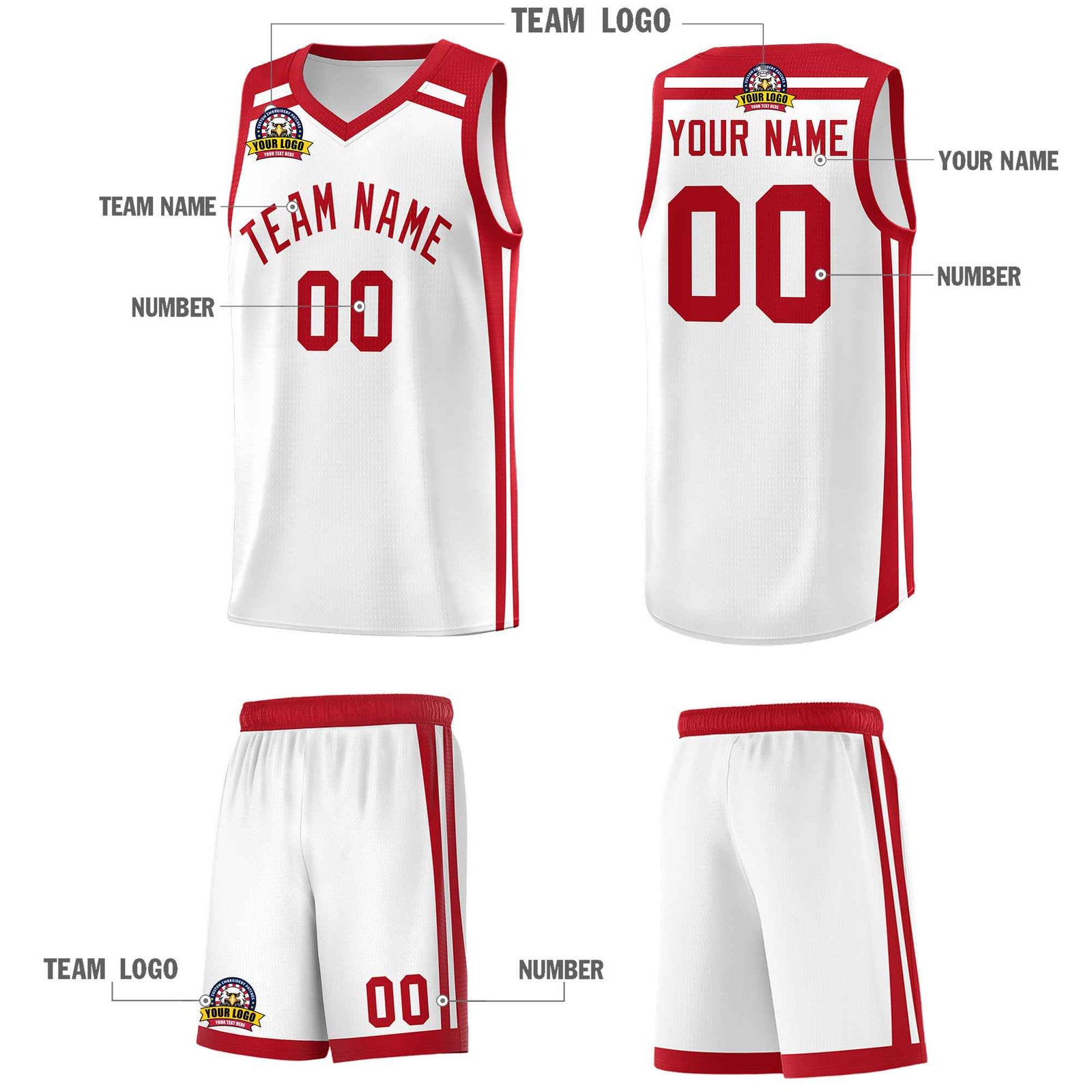 Custom White Red Trendy Color Charge Series Sports Uniform Basketball Jersey