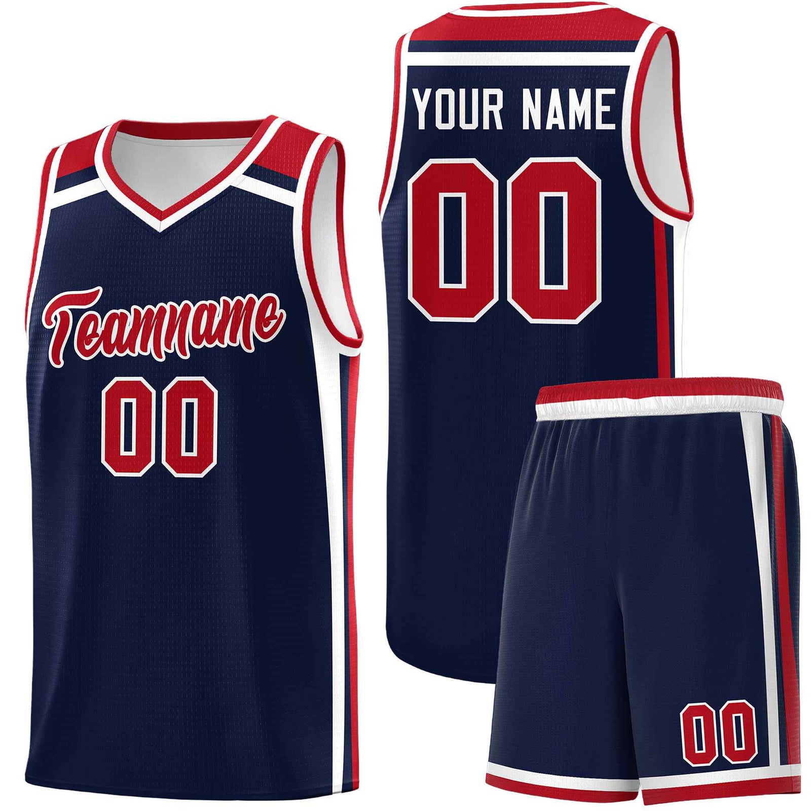 Custom Navy Red White Trendy Color Charge Series Sports Uniform Basketball Jersey